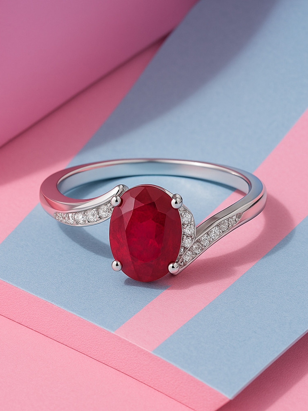 Zisthi 925 Sterling Silver Rhodium-Plated Ruby Gemstone Ring