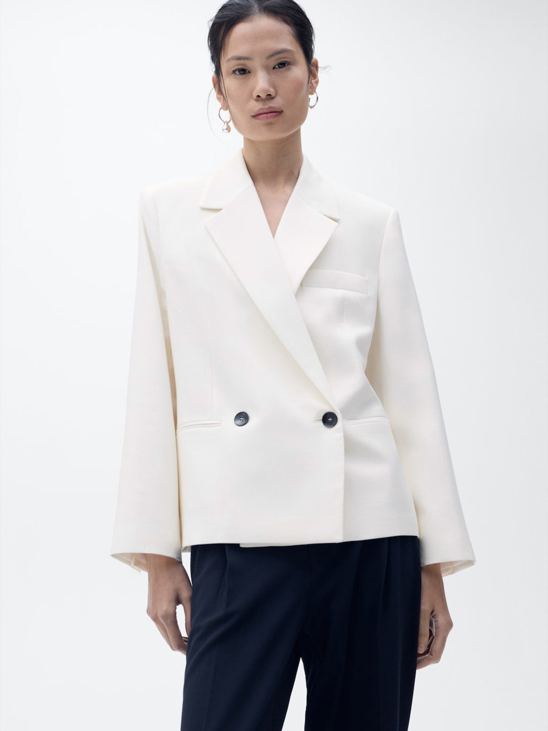 MANGO Double-Breasted Structured Shoulder Blazer