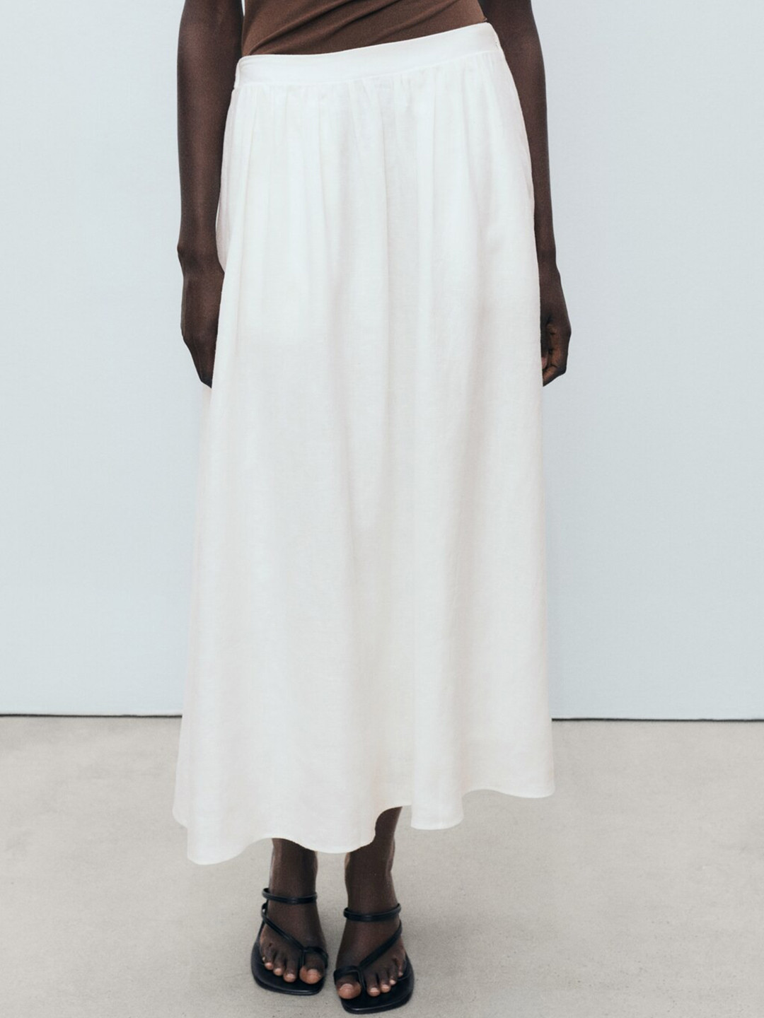 MANGO Pure Linen Flared Midi Skirt