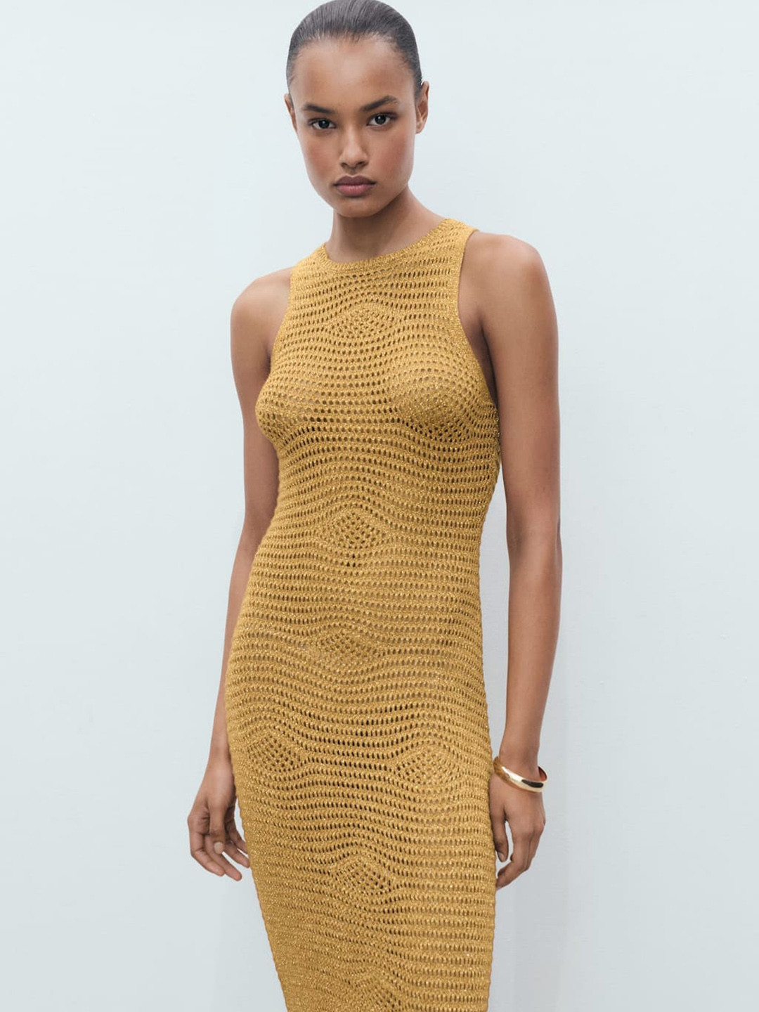 MANGO Open Knit Lurex Maxi Dress