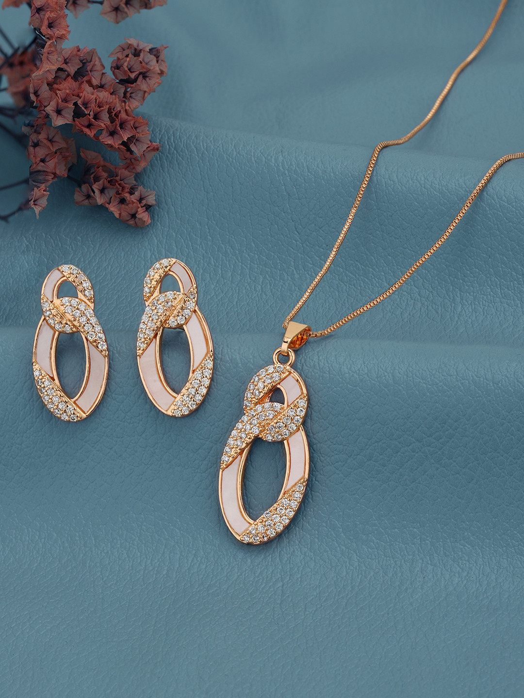 Carlton London Rose Gold Plated with CZ Infinity Pendant and Earring Set