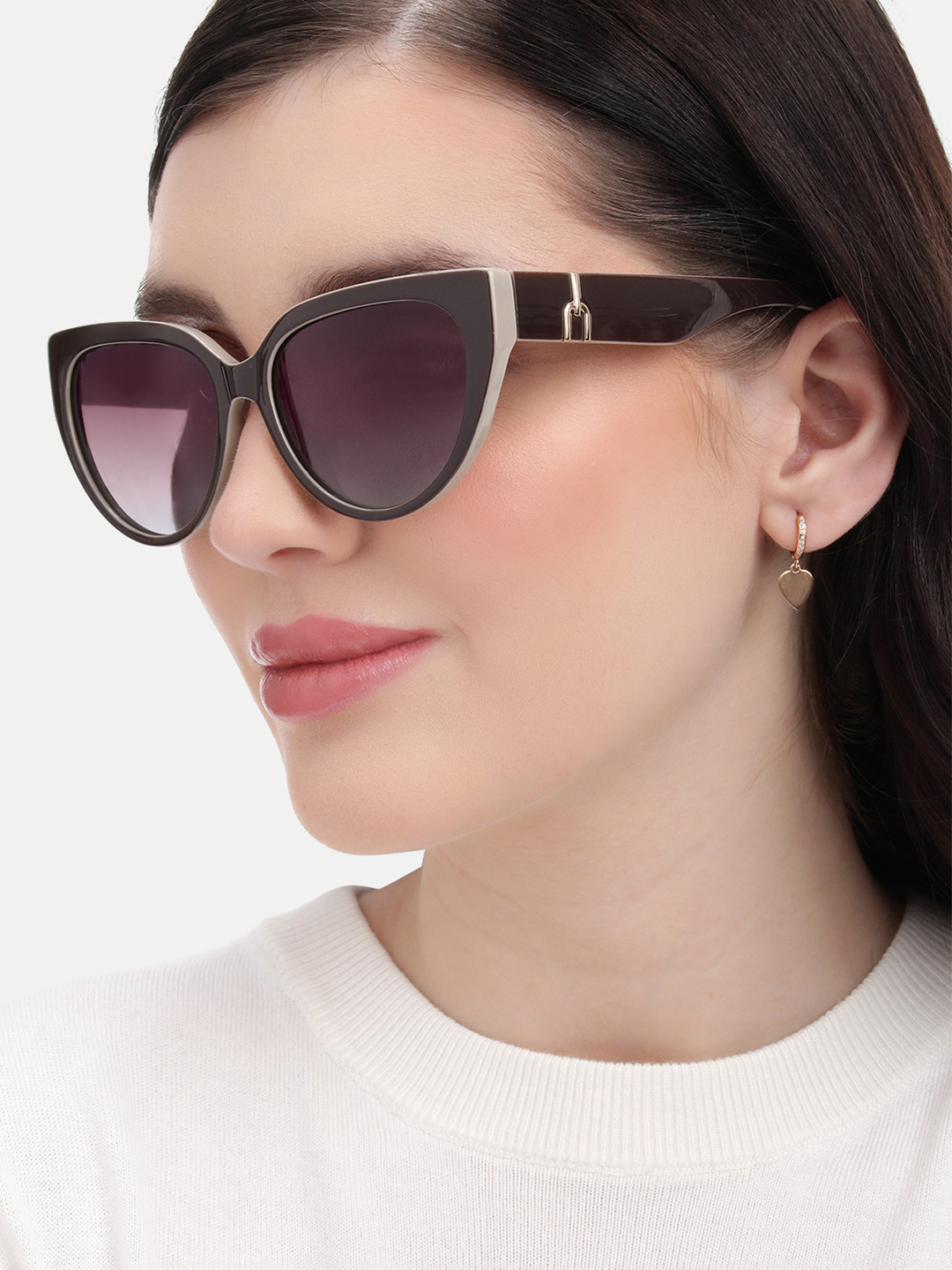 Carlton London Brown and Beige Toned with Polarised Lens Cat Eye Sunglass