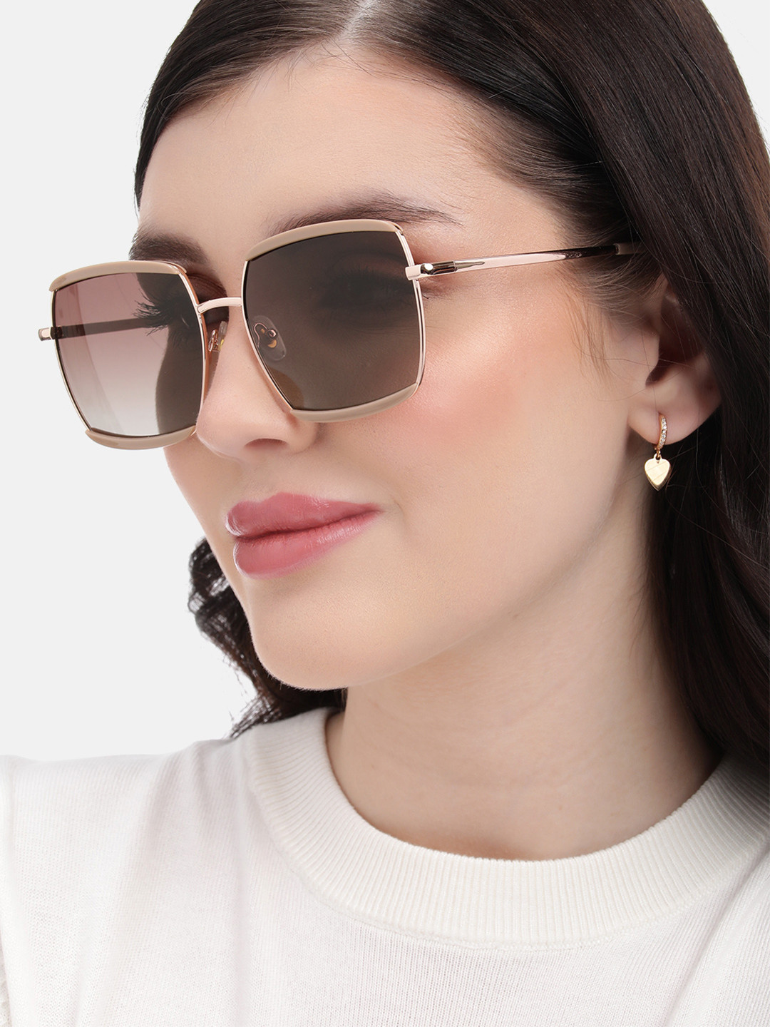 Carlton London Rose Gold and Light Brown Toned with Polarised Lens Oversized Sunglass