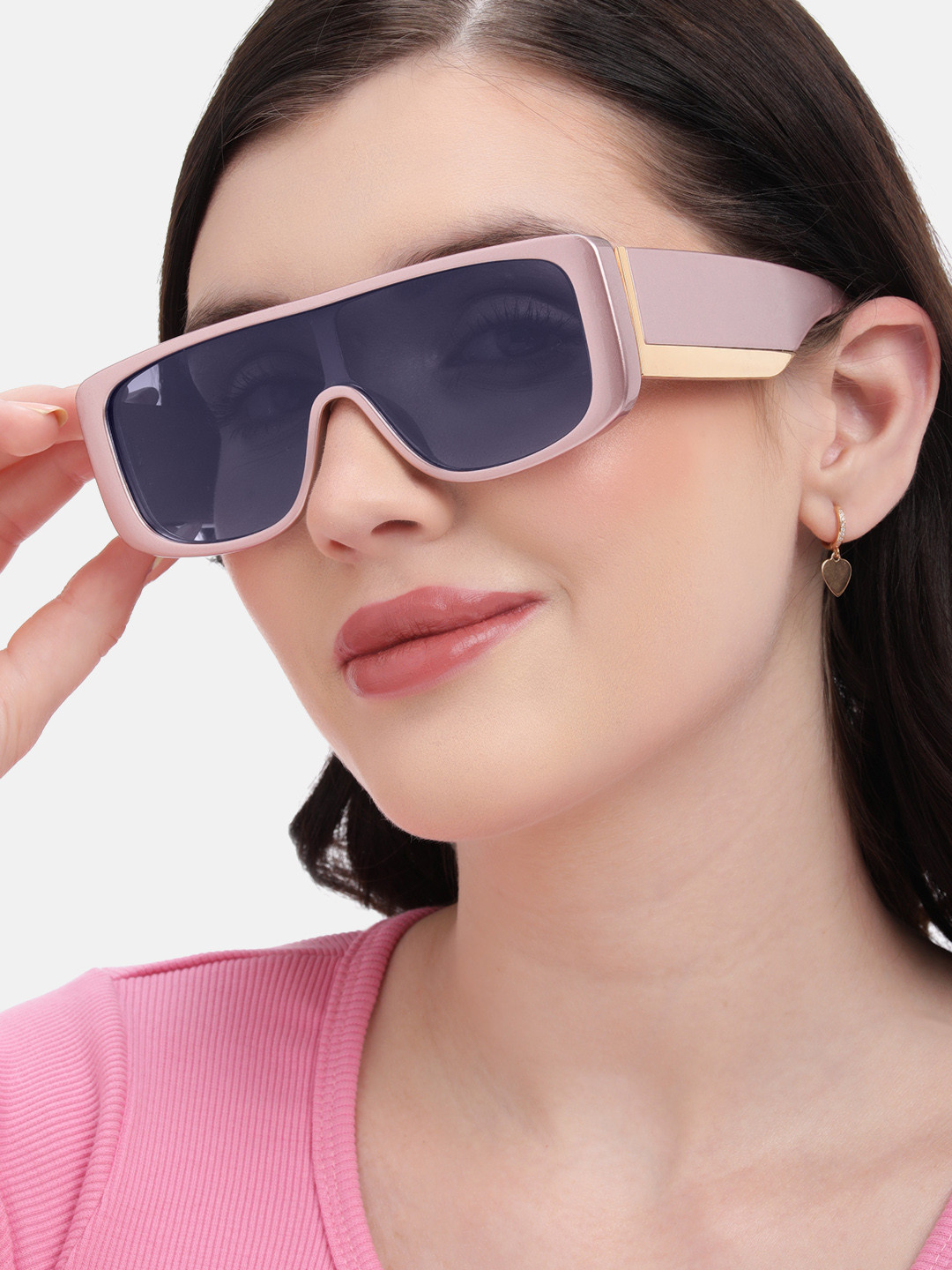 Carlton London Pink and Gold Toned with Blue Polarised Lens Shield Sunglass