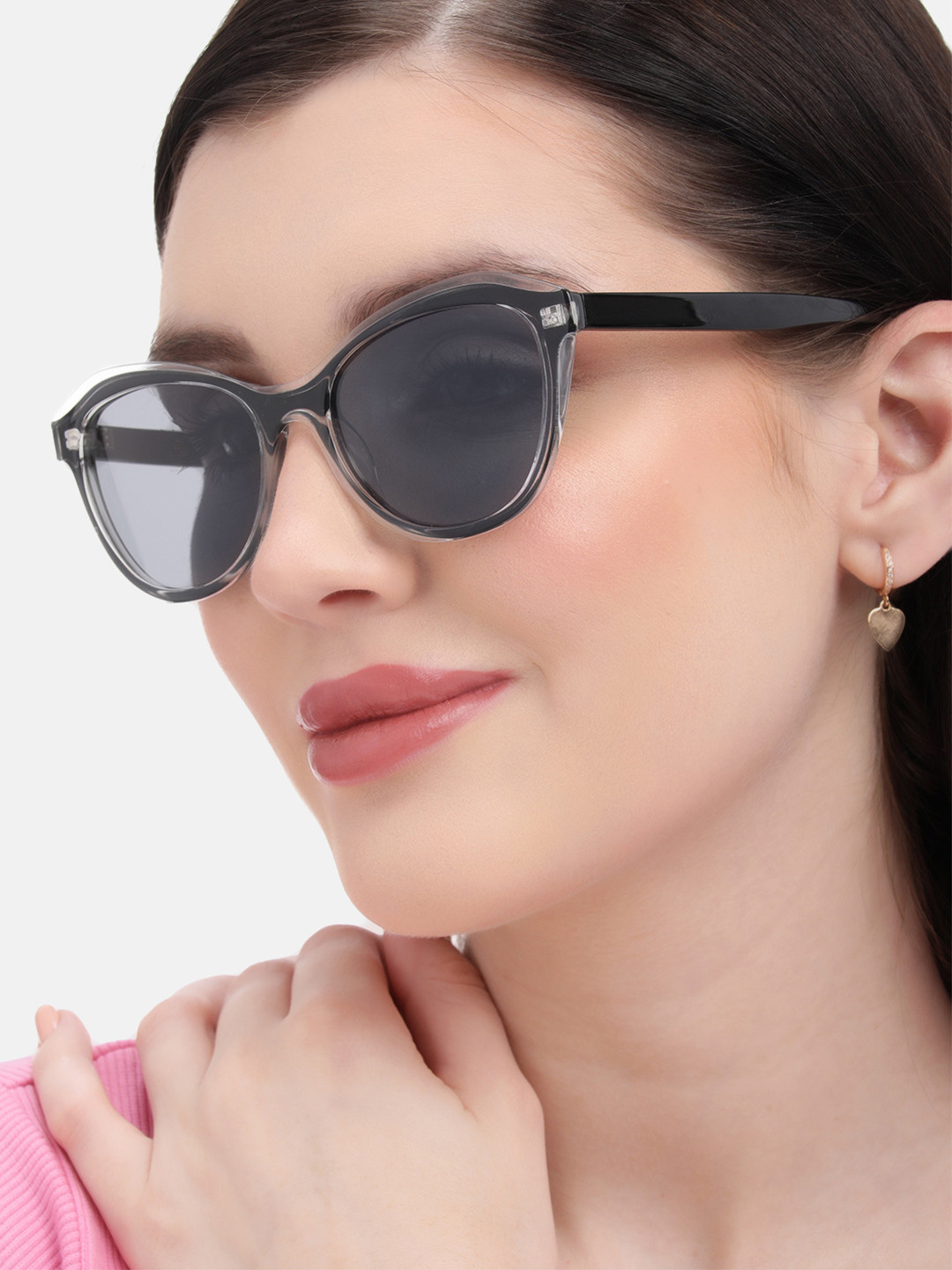 Carlton London Transparent with Black Toned Blue Polarised Lens Cat Eye Sunglass