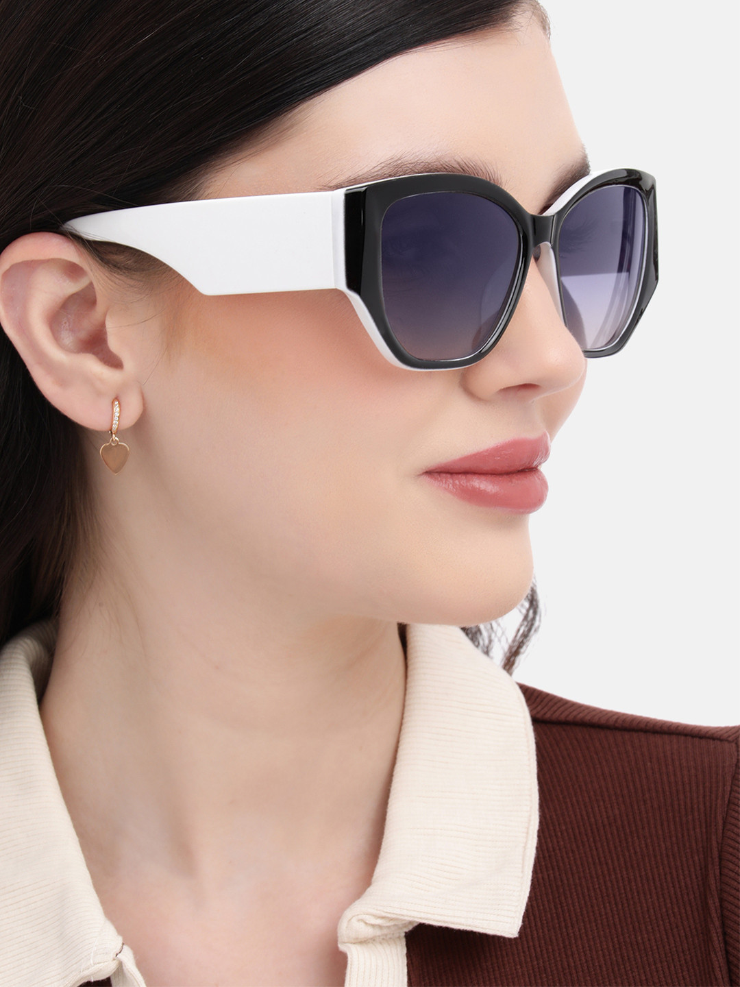 Carlton London Black and White Toned with Polarised Lens Oversized Sunglass