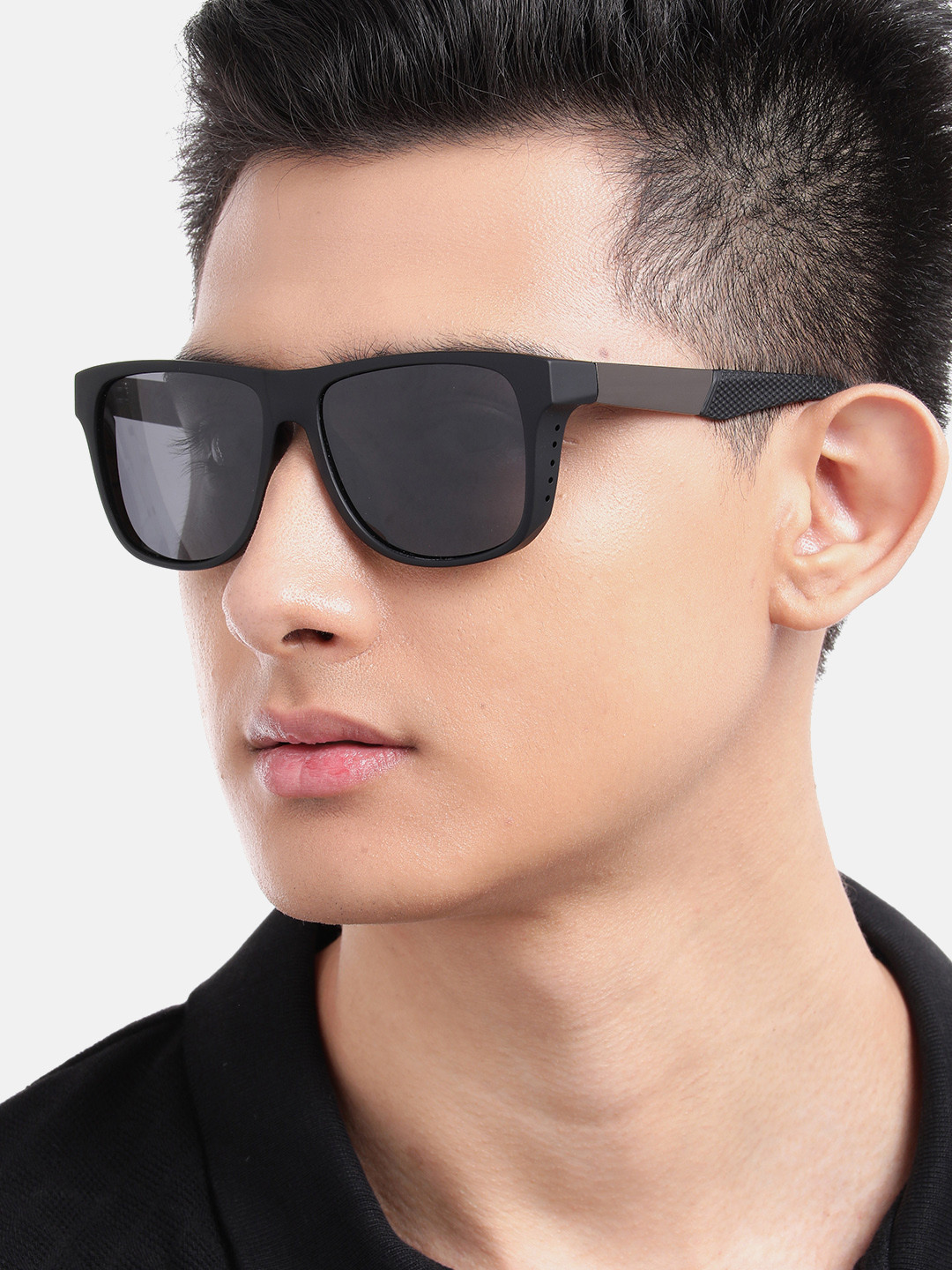 Carlton London Black with Metallic Toned and Black Polarised Lens Wayfarer Sunglass