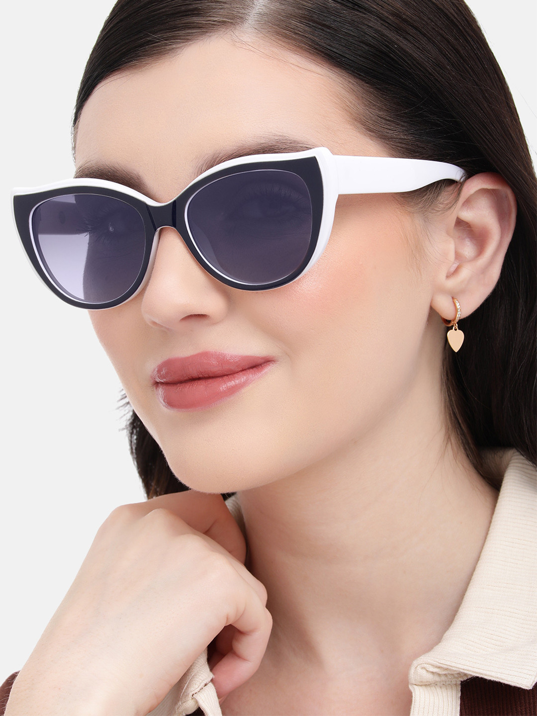 Carlton London White with Black Toned Polarised Lens Cat Eye Sunglass