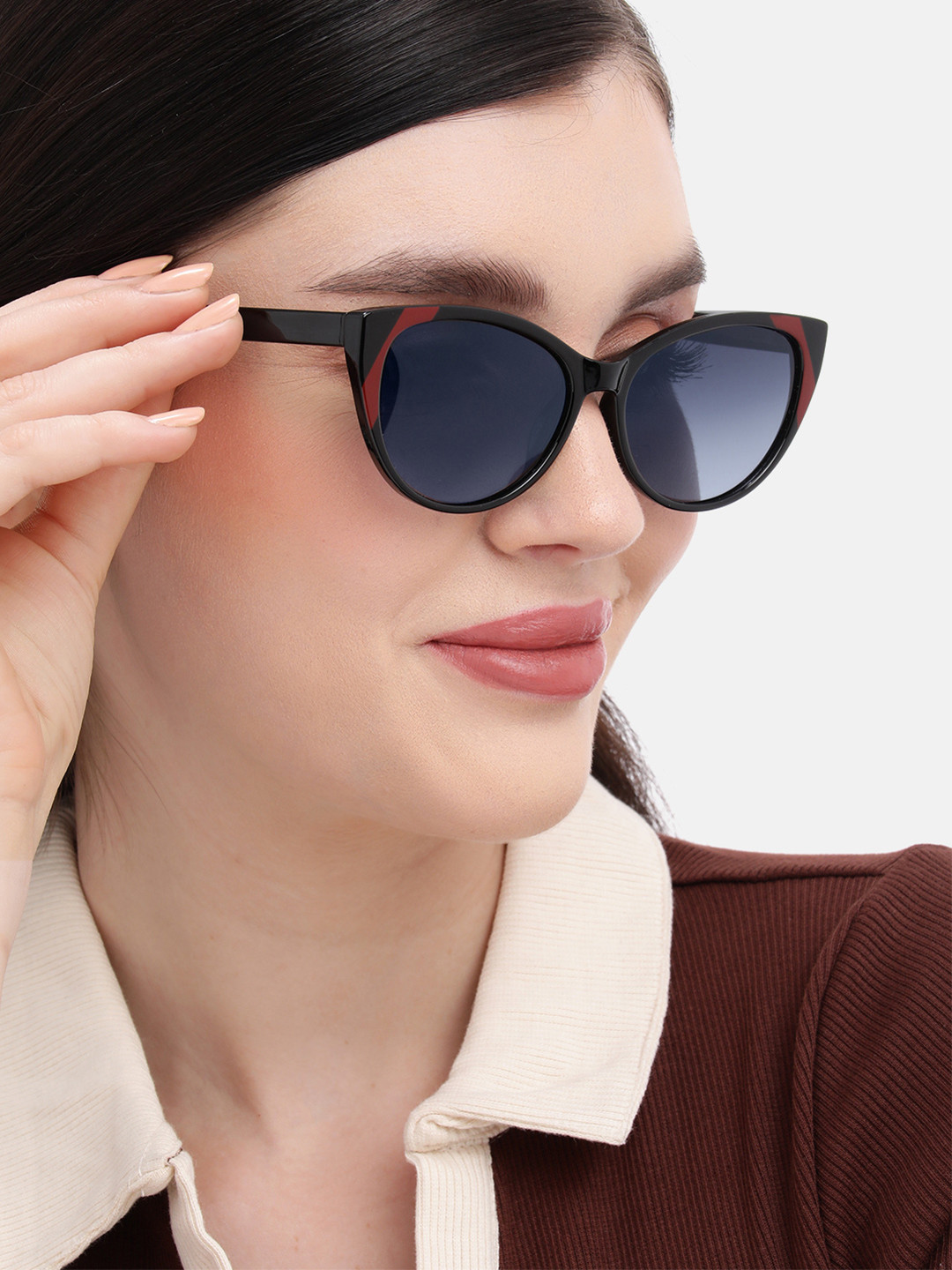 Carlton London Black and Red Toned with Polarised Lens Cat Eye Sunglass