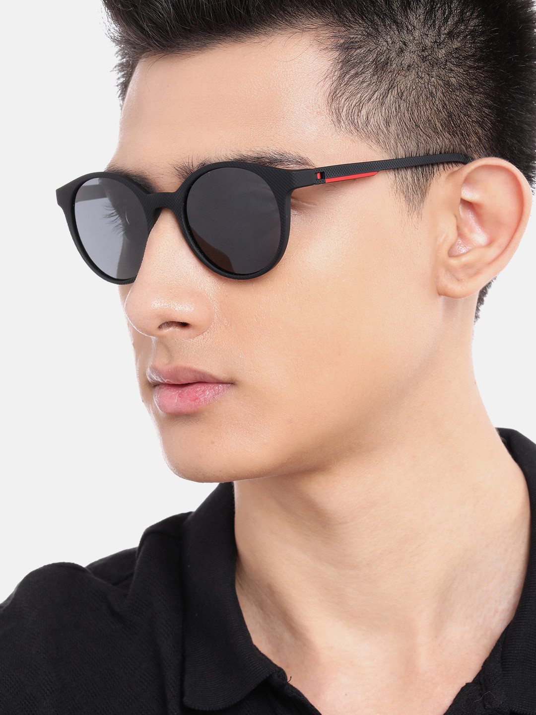 Carlton London Black with Red Toned and Blue Polarised Lens Round Sunglass