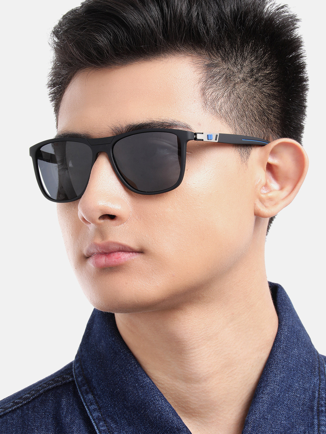 Carlton London Black with Blue Toned and Blue Polarised Lens Wayfarer Sunglass