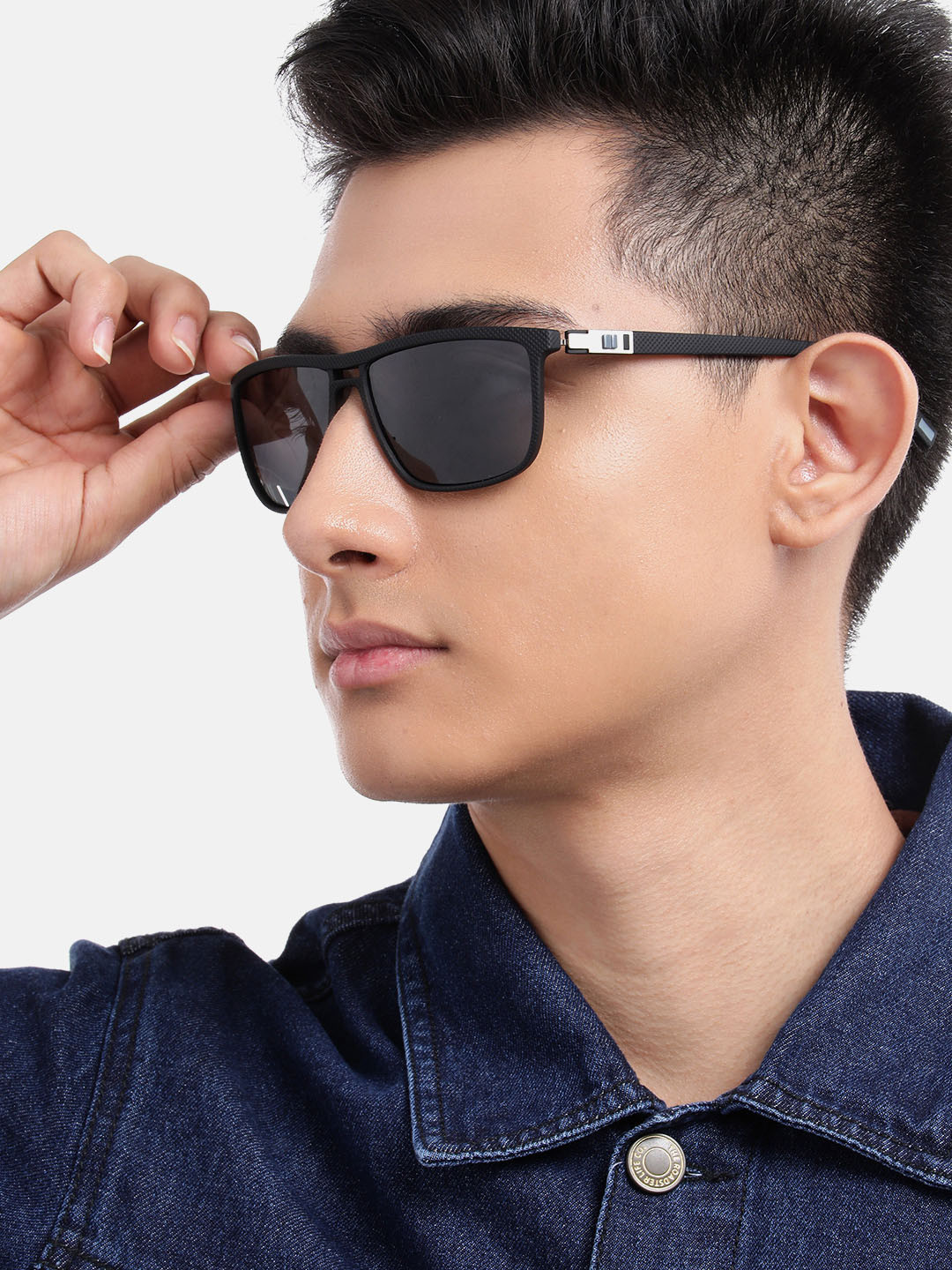 Carlton London Black with Silver Toned and Black Polarised Lens Rectangle Sunglass