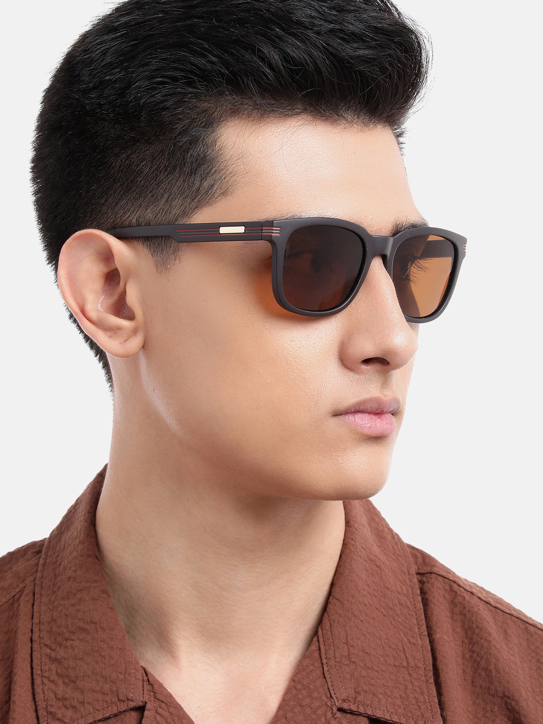 Carlton London Brown and Gold Toned with Brown Polarised Lens Wayfarer Sunglass