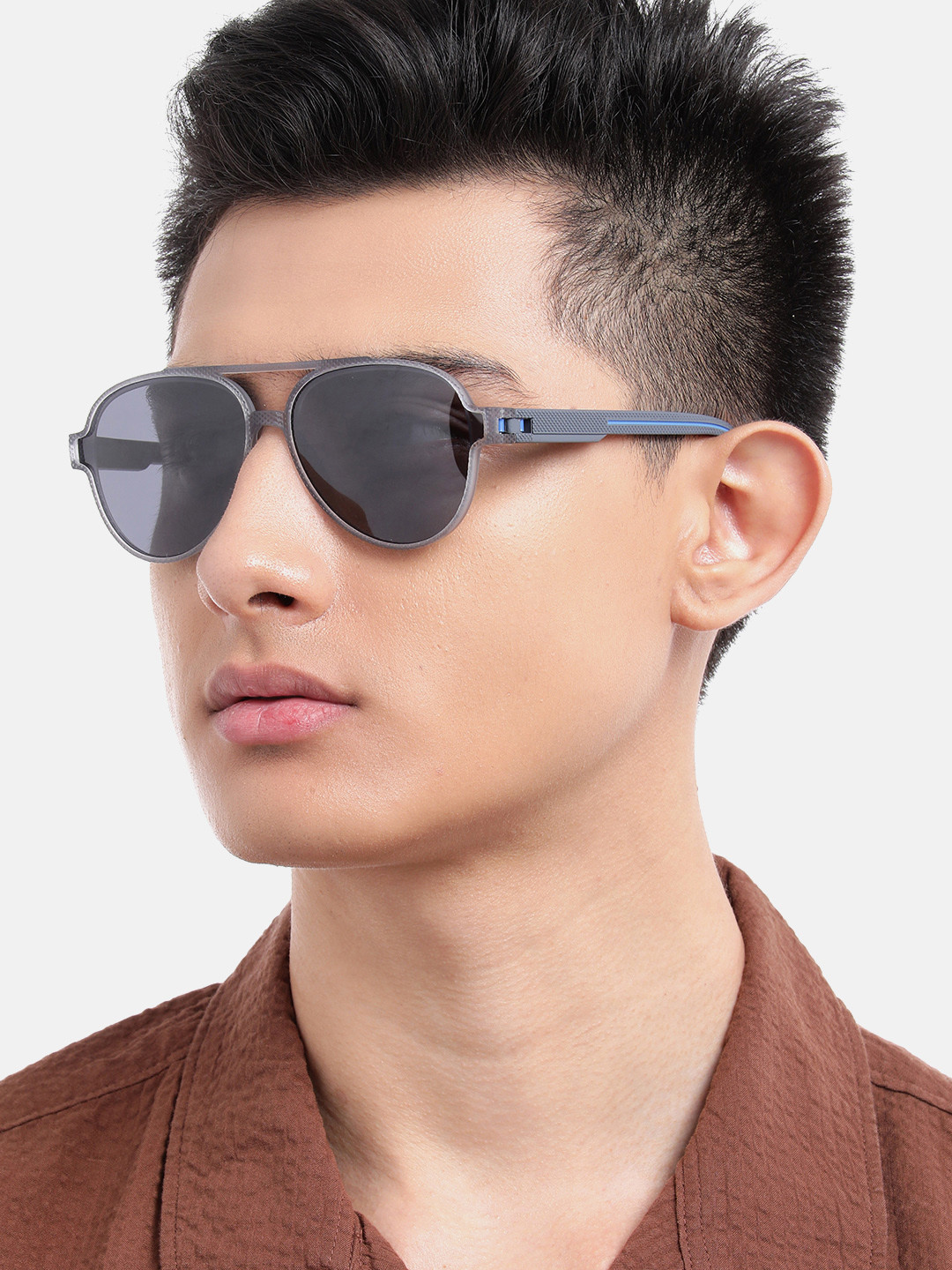 Carlton London Grey Toned with Blue Polarised Lens Aviator Sunglass