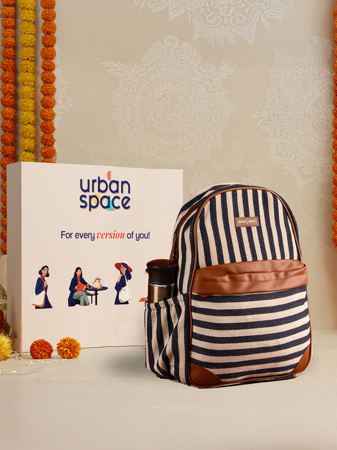 URBAN SPACE Striped Structured Shoulder Bag