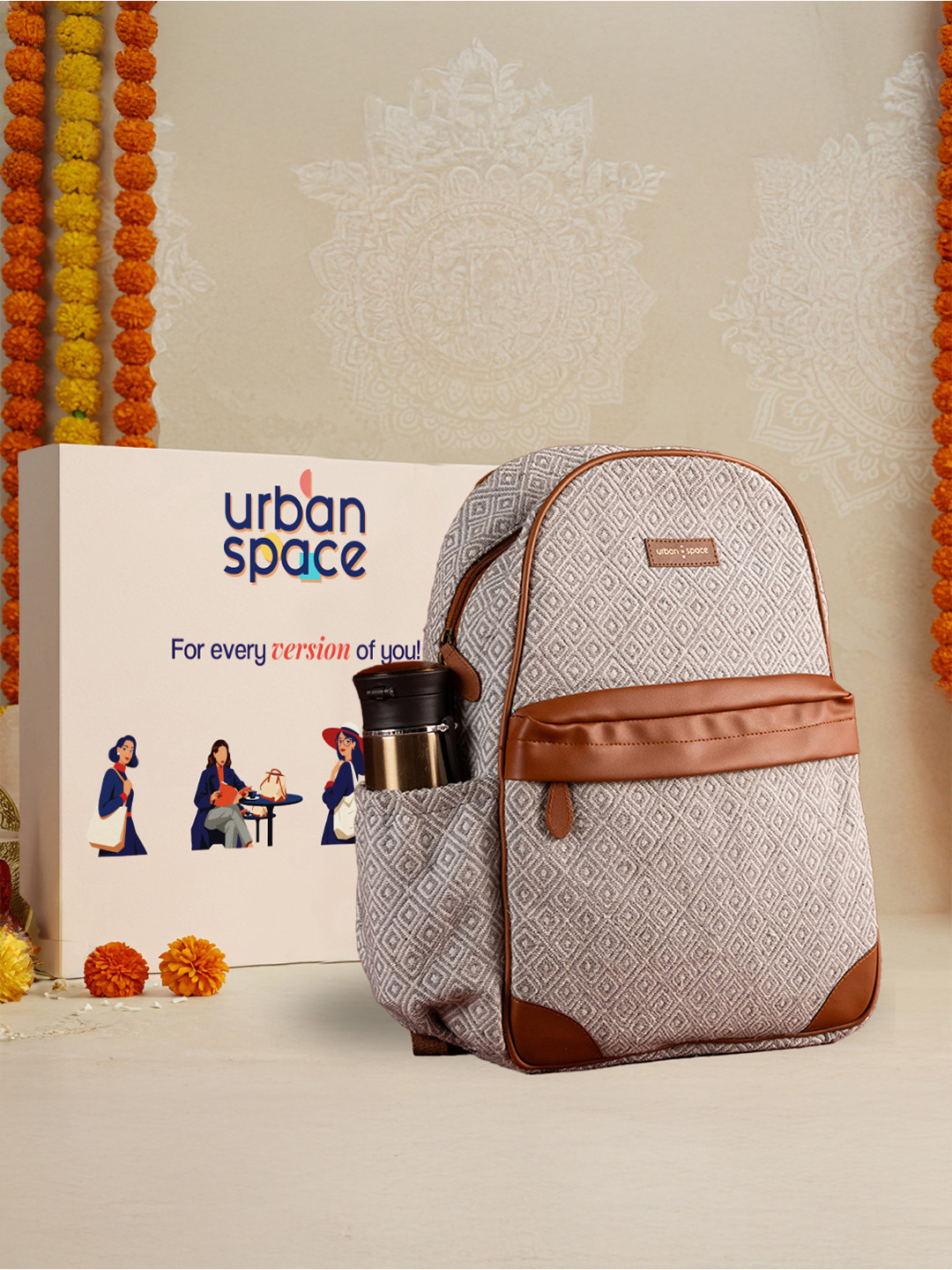 URBAN SPACE Everyday Casual Laptop Backpack Grey Diamonds