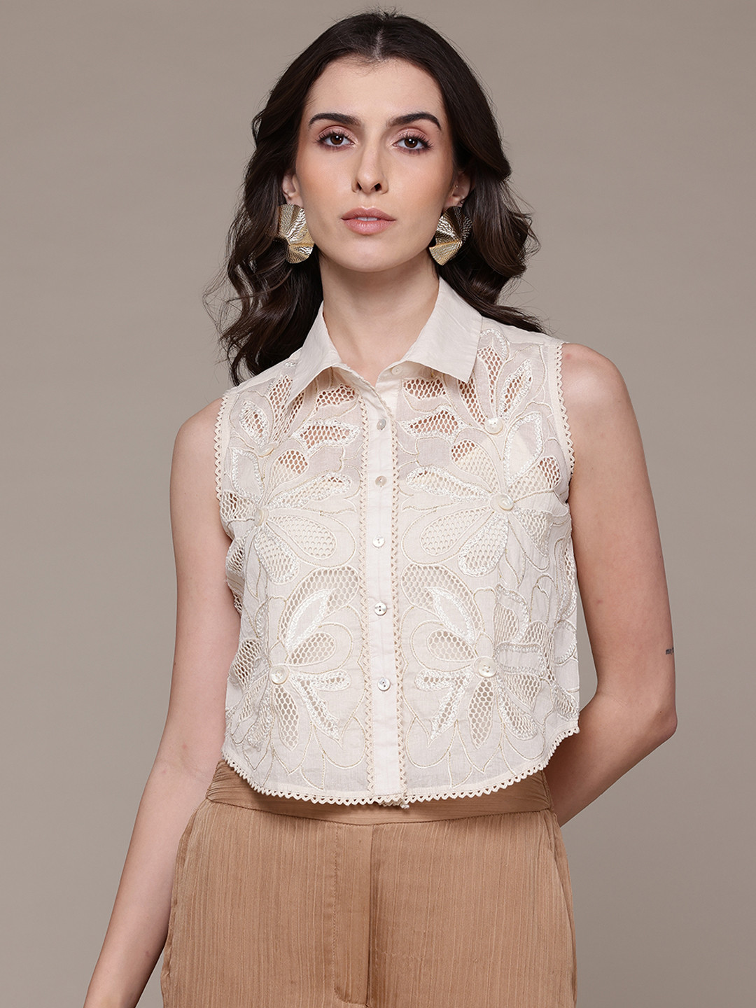 Label Ritu Kumar Floral Embroidered Clarisse Shirt With Camisole
