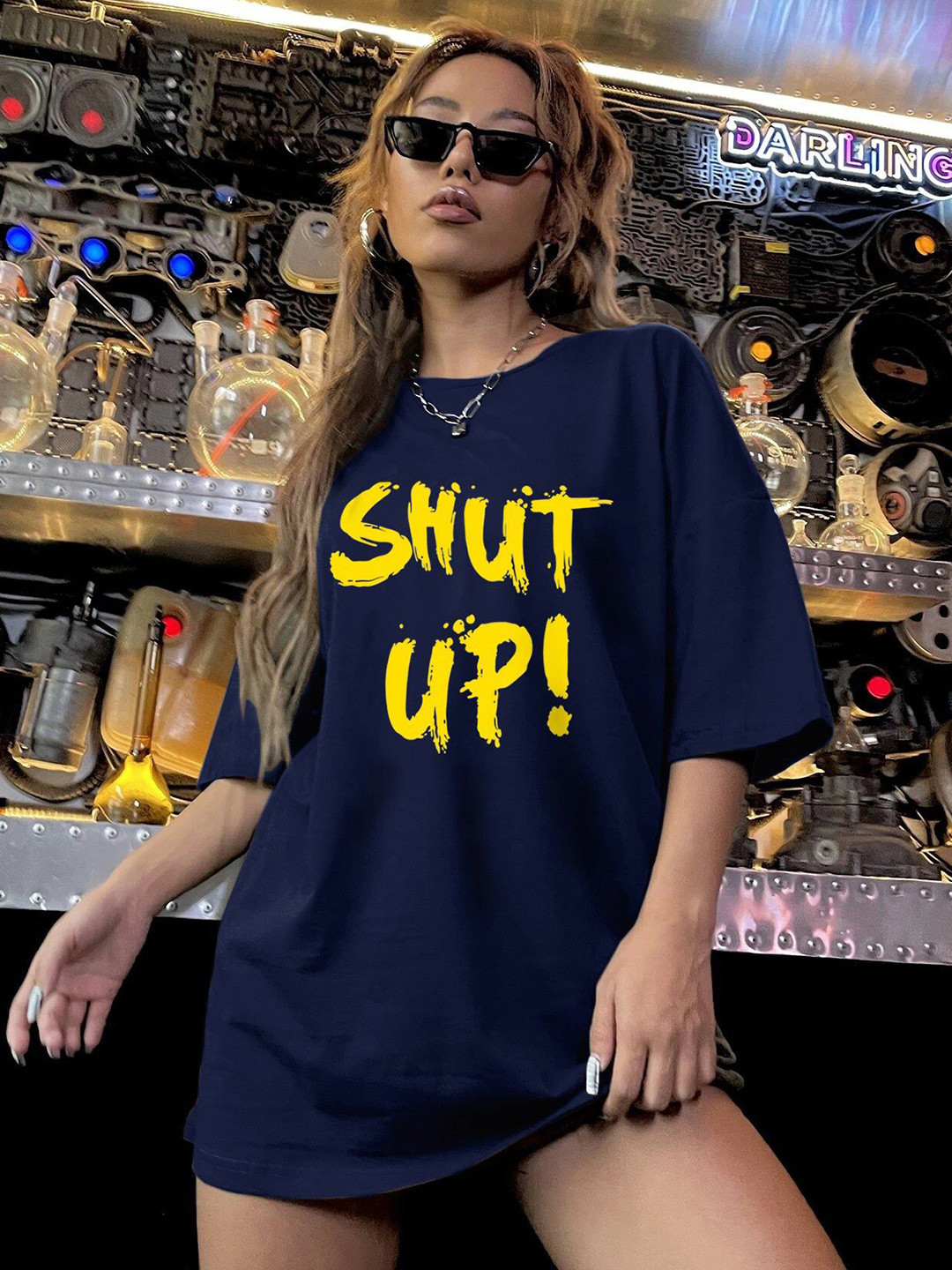 Outzidr Navy Blue Chest Print Graphic Tshirt