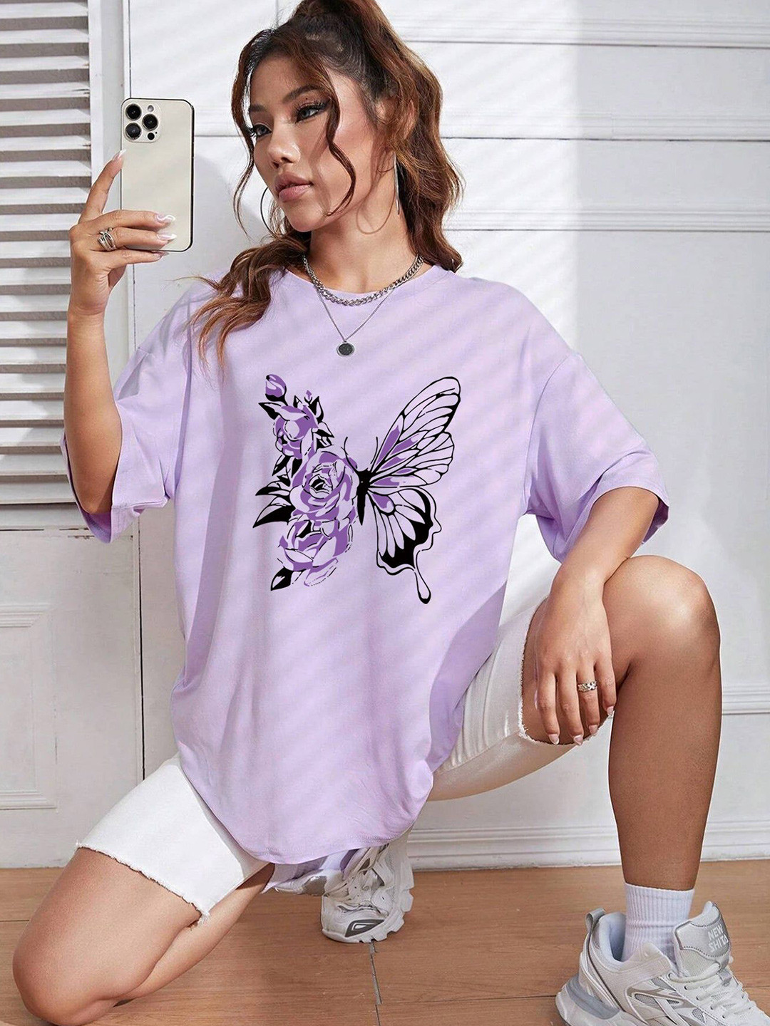 Outzidr Purple Chest Print Graphic Tshirt