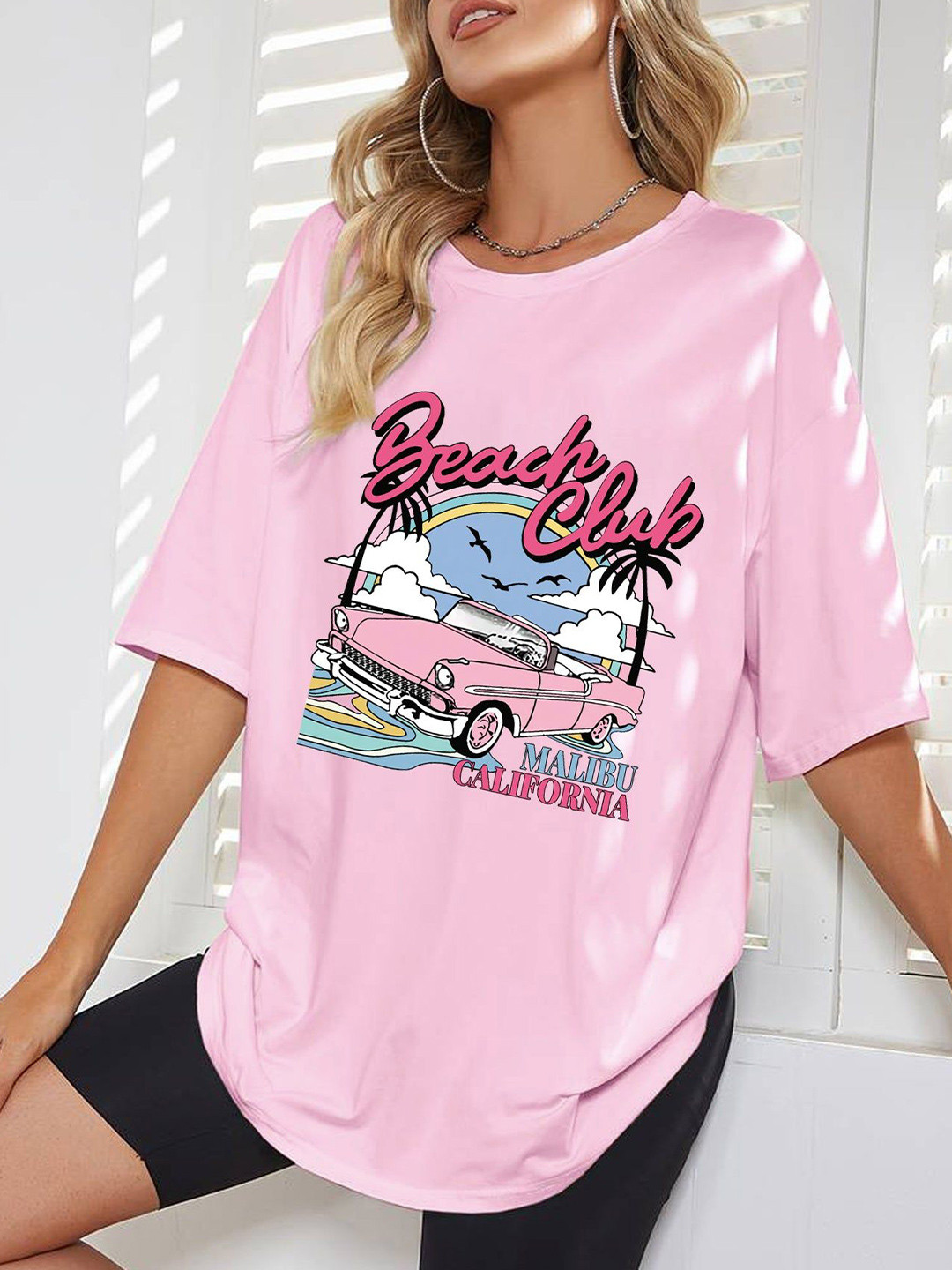 Outzidr Pink Chest Print Graphic Tshirt