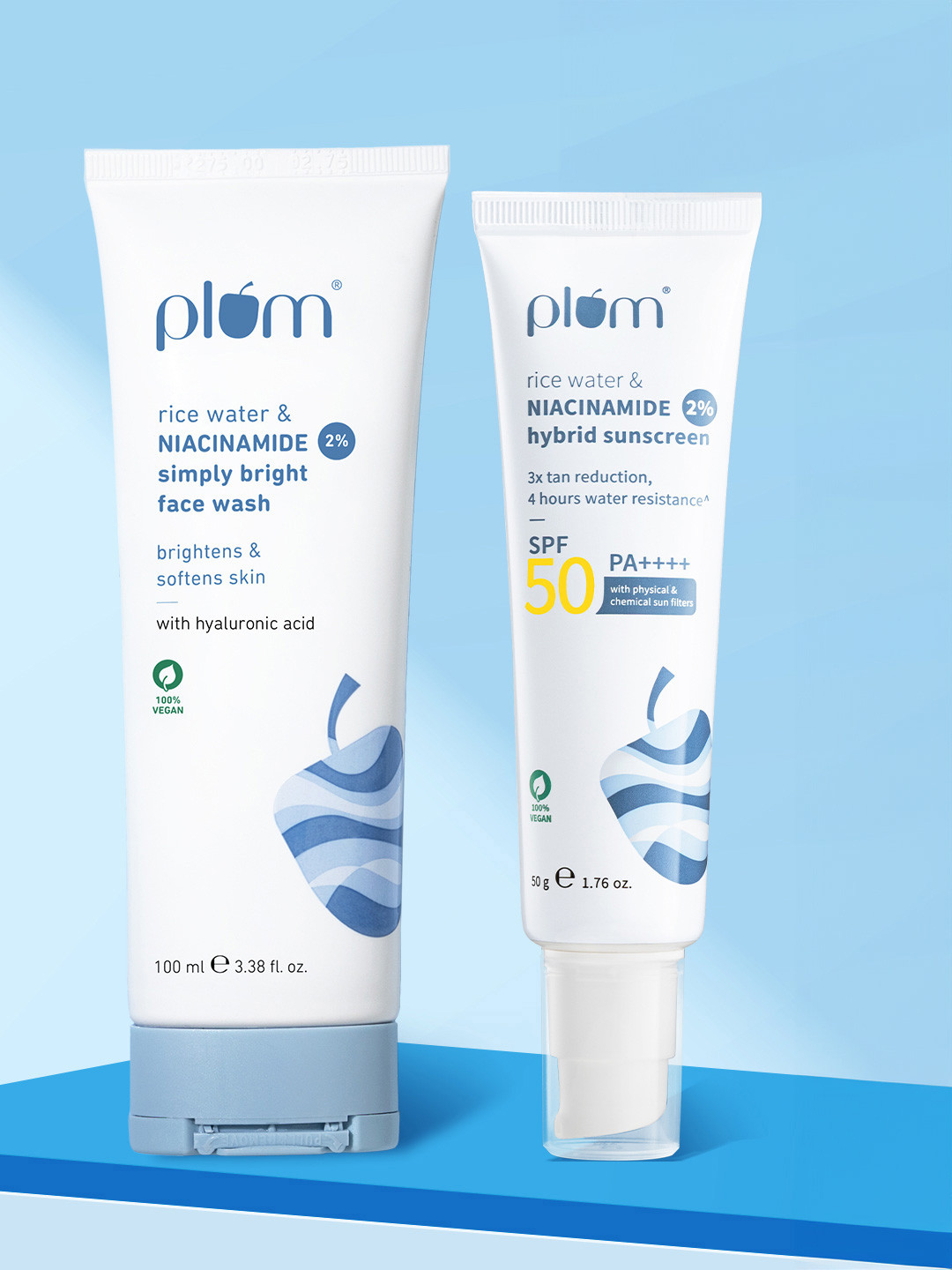 Plum Set of 2% Niacinamide Sunscreen - 50g & 2% Niacinamide Face Wash - 100ml