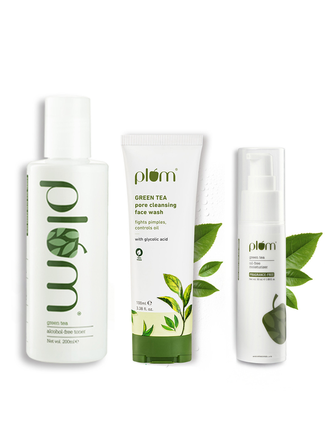 Plum Set Of Green Tea Moisturizer, Gel Face Wash & Toner