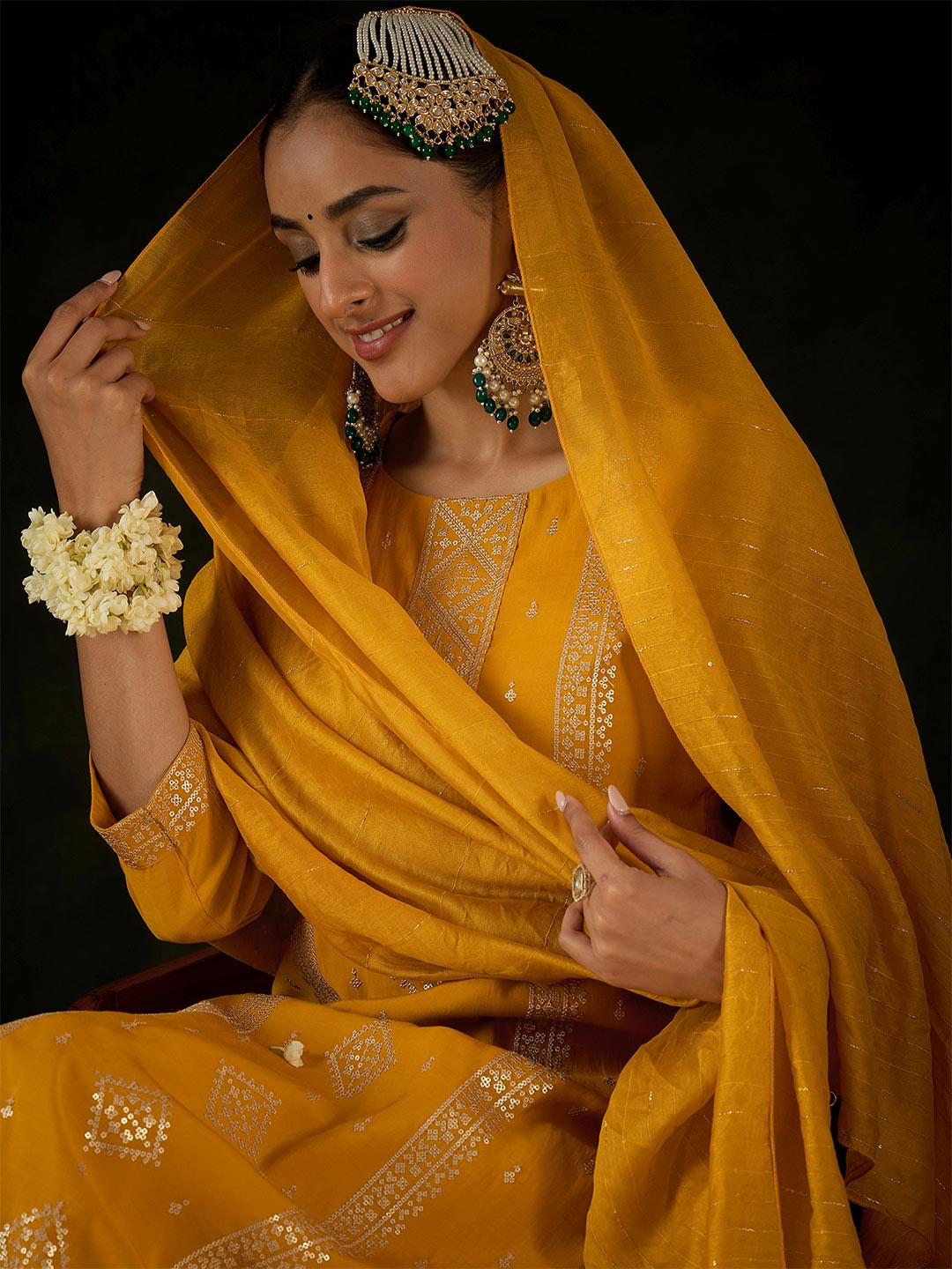 Indo Era Women Ethnic Motifs Embroidered Regular Sequinned Kurta with Trousers & With Dupatta
