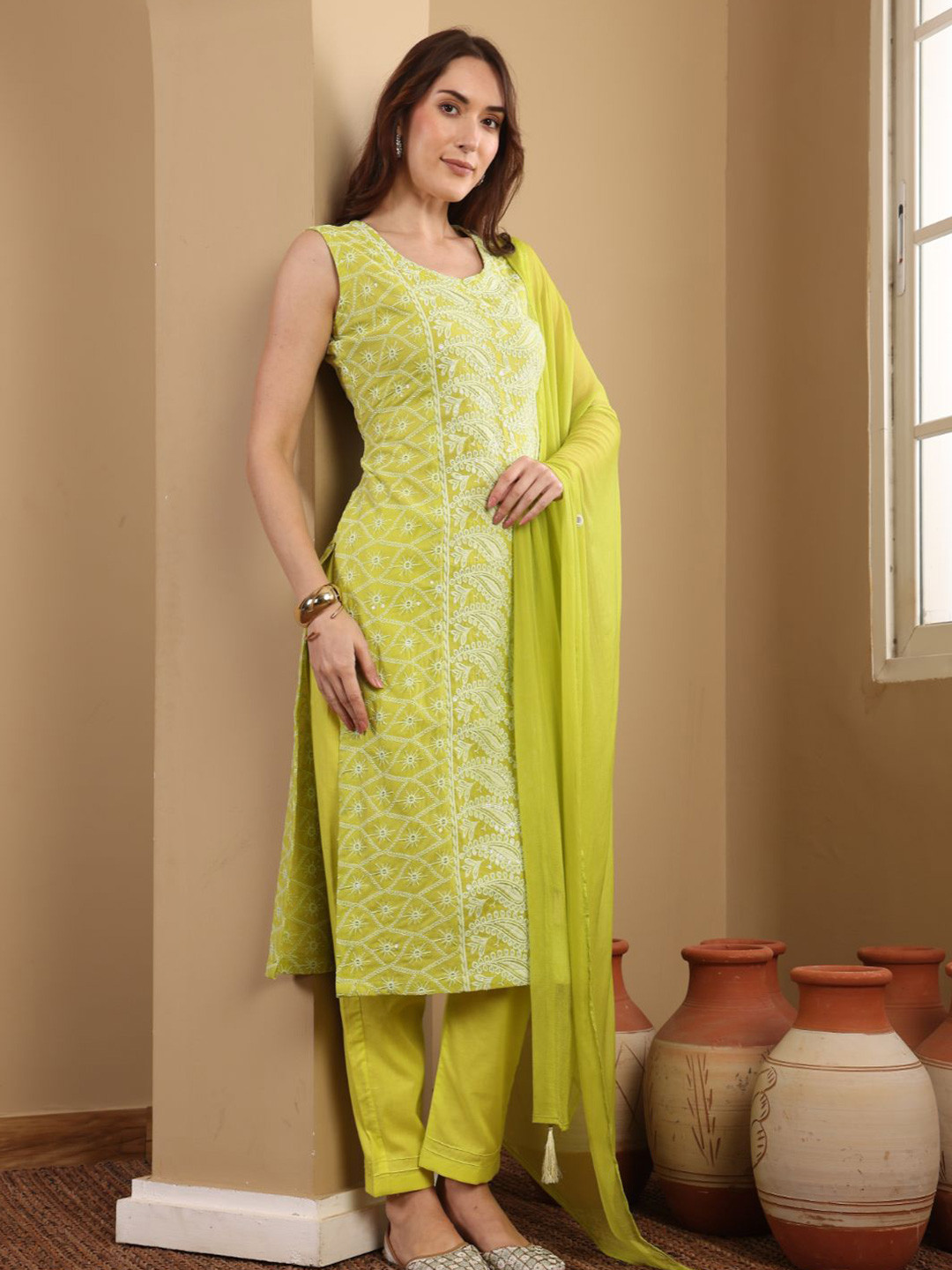 Lative Colours of Fashion Women Regular Chikankari Pure Cotton Kurta Set