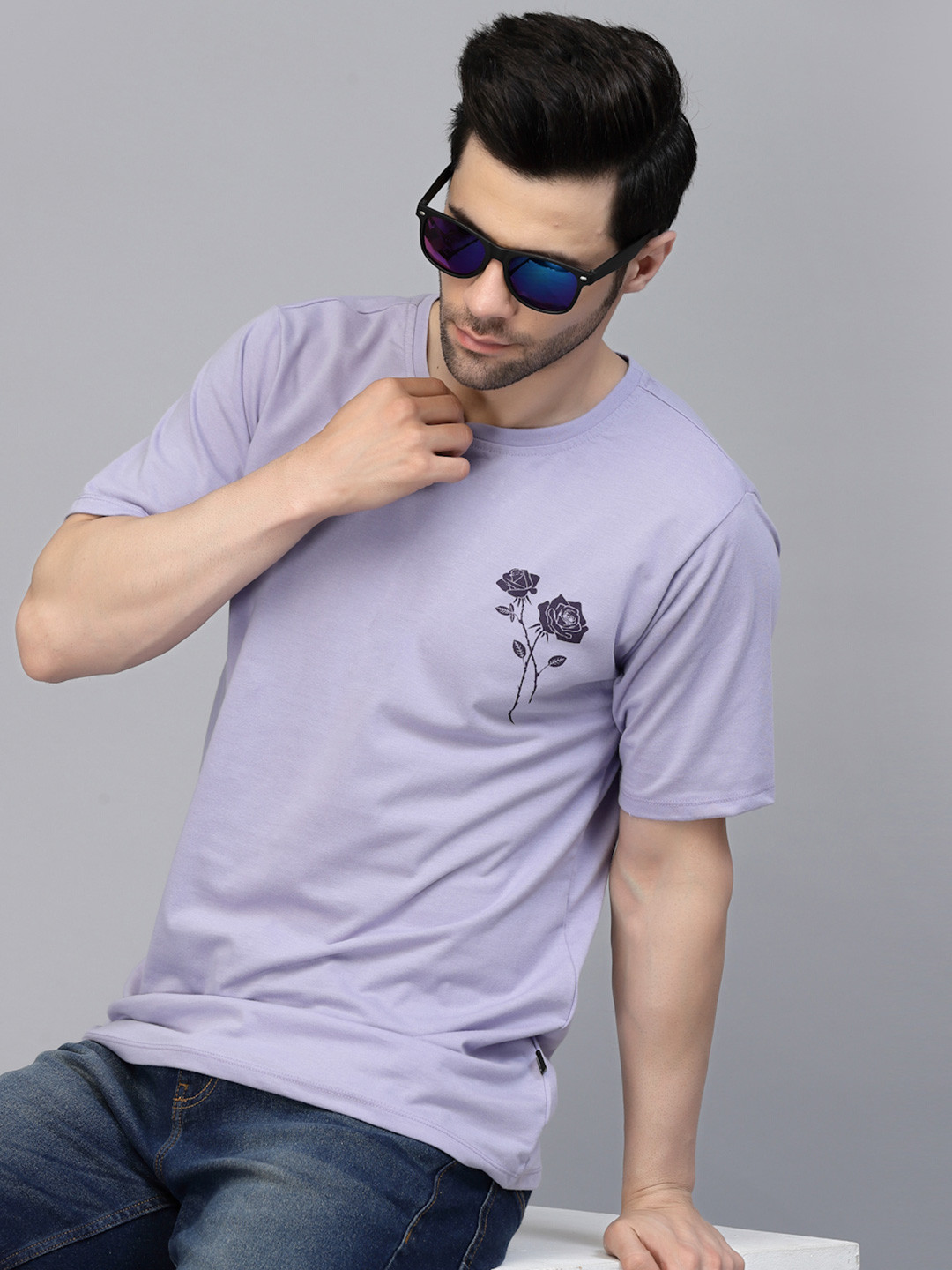 Lavender Men's Oversized Typography T-shirt with Round Neck