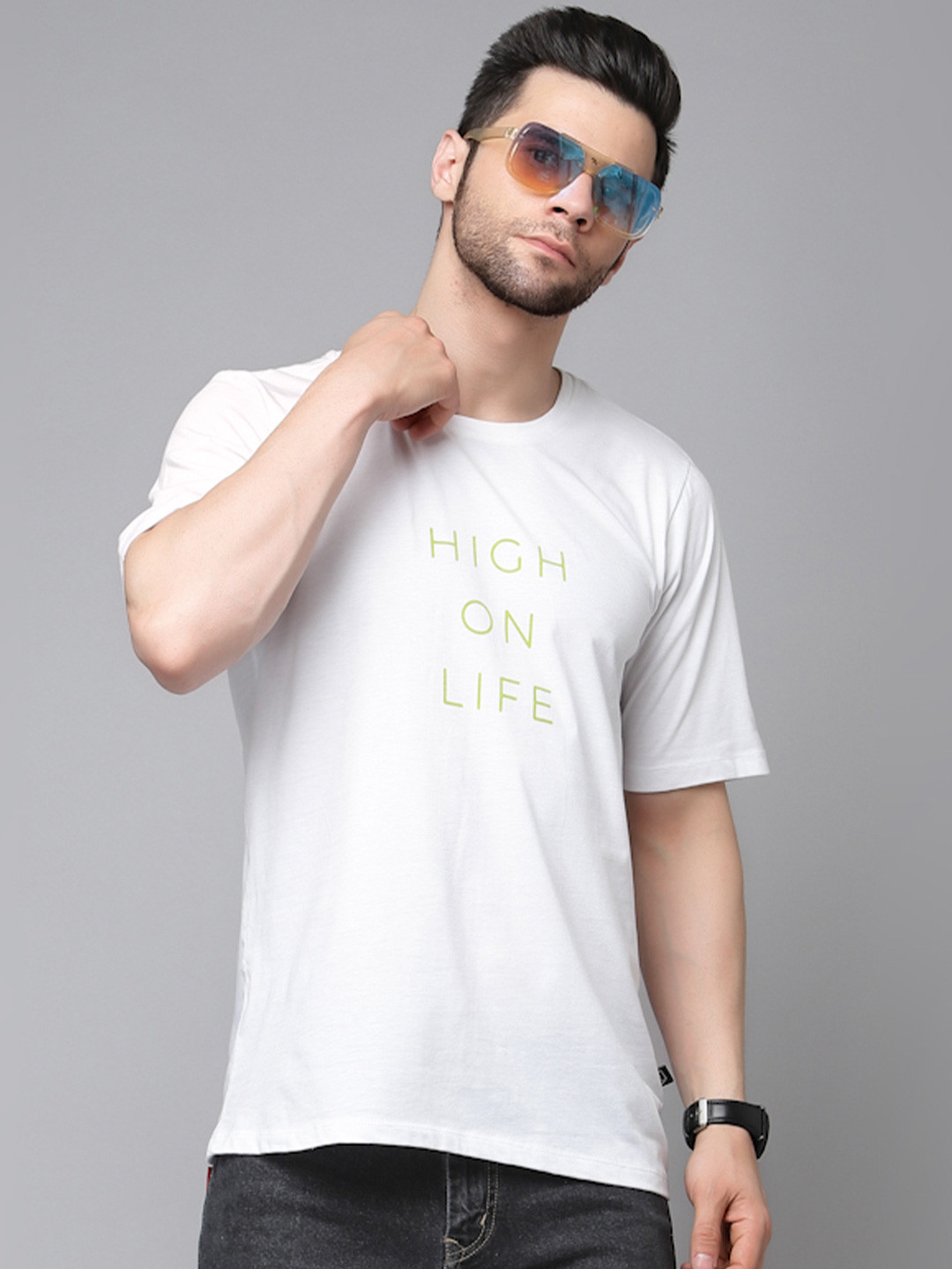 Rigo Men High On Life Typography Oversized T-shirt