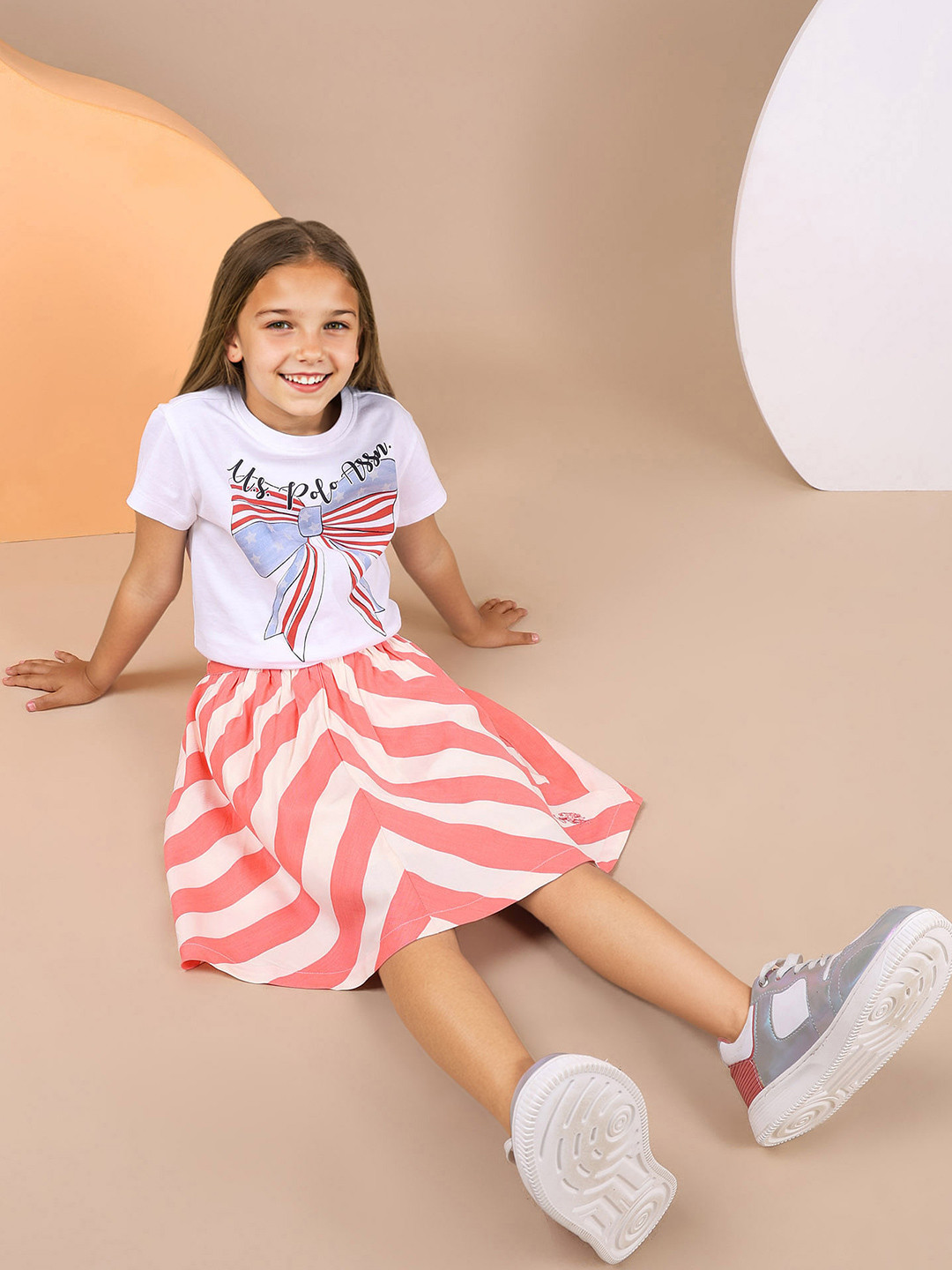 U.S. Polo Assn. Girls Diagonal Striped Flared Skirt