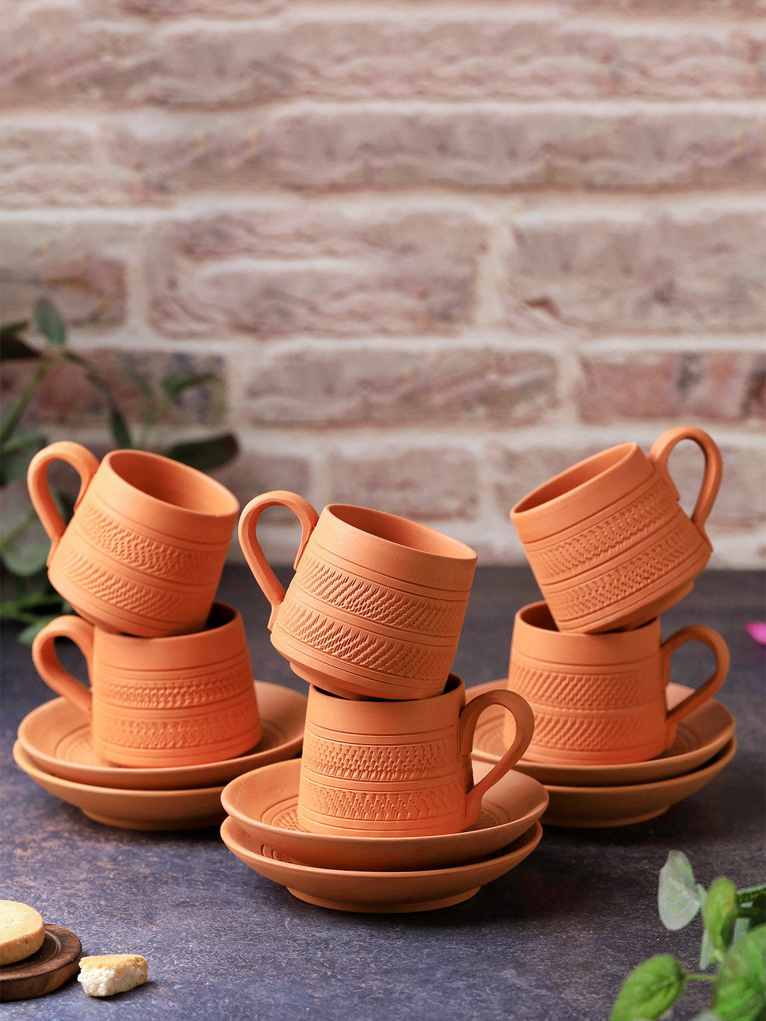 The handicraftian Terracotta NAWABI 6 Tea Cup With 6 SAUCER