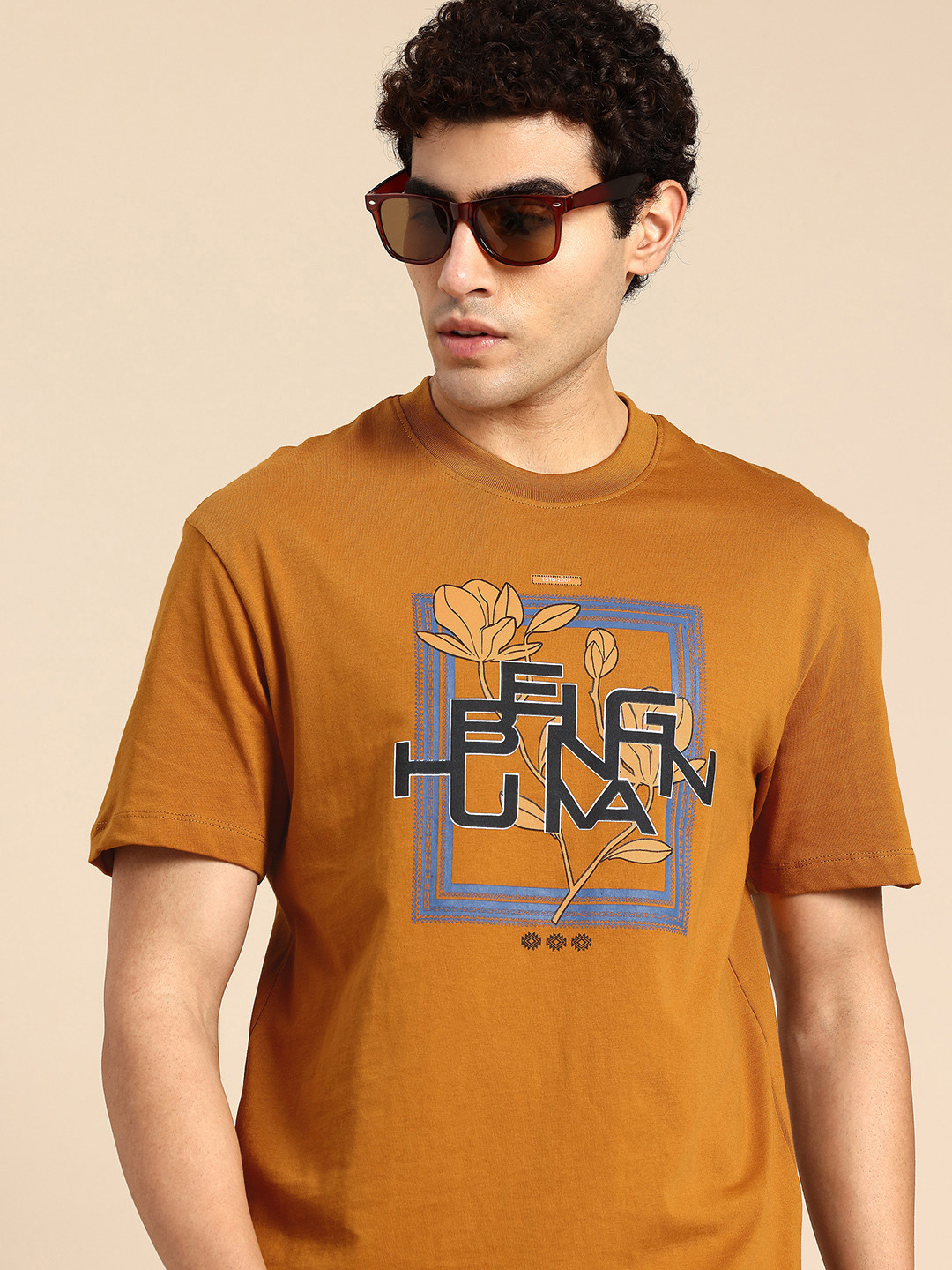 Being Human Brand Logo Printed Drop-Shoulder Sleeves Pure Cotton Easy Fit T-shirt