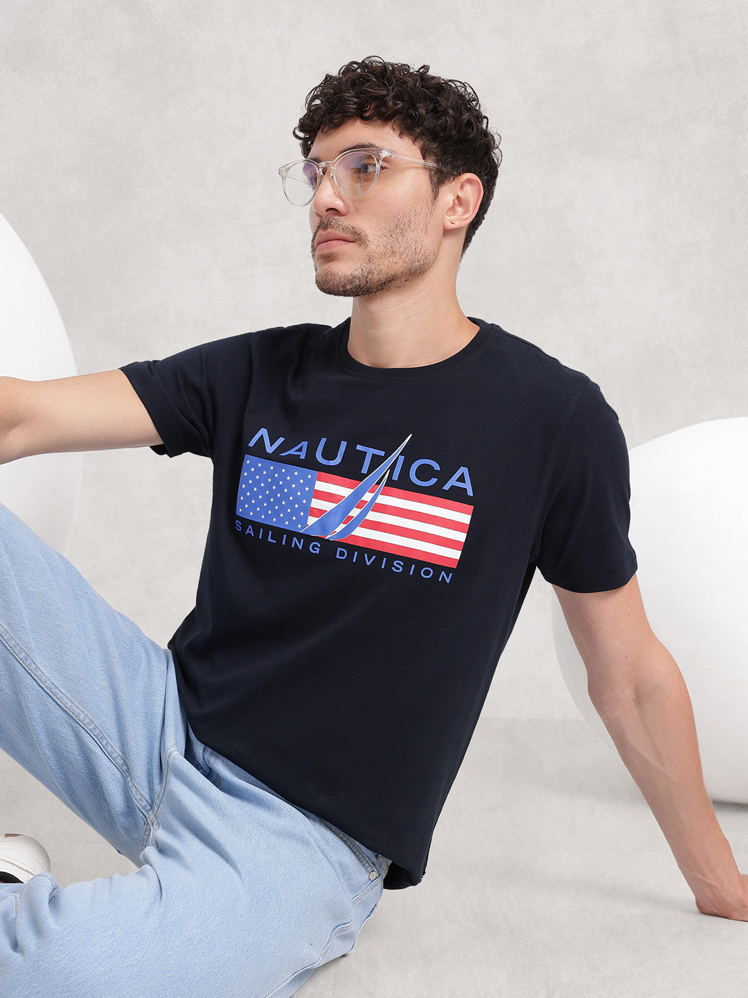 Nautica Brand Logo Printed Pure Cotton T-shirt