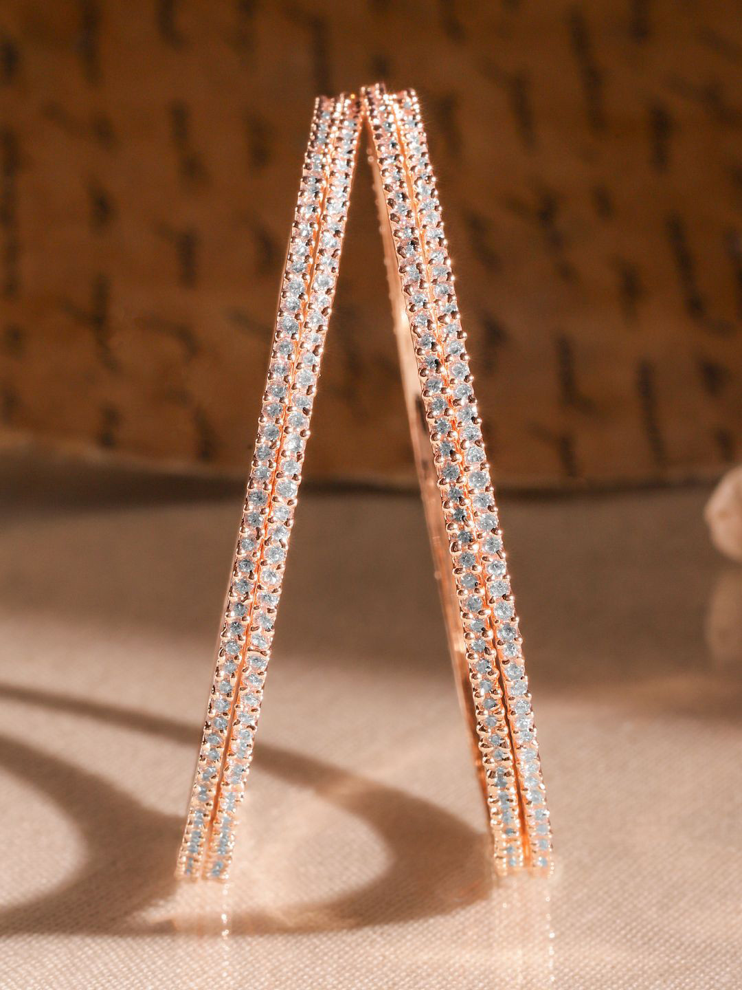 Rubans Set of 4  22K Rose Gold-Plated Sparkling White Cubic Zirconia Stones Premium Bangle