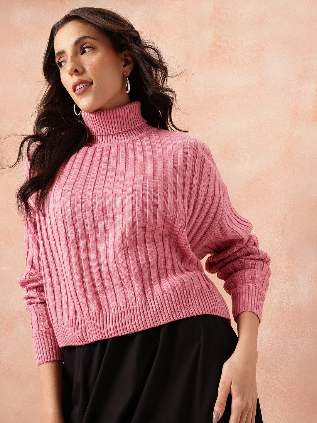 all about you Turtle Neck Ribbed Crop Pullover