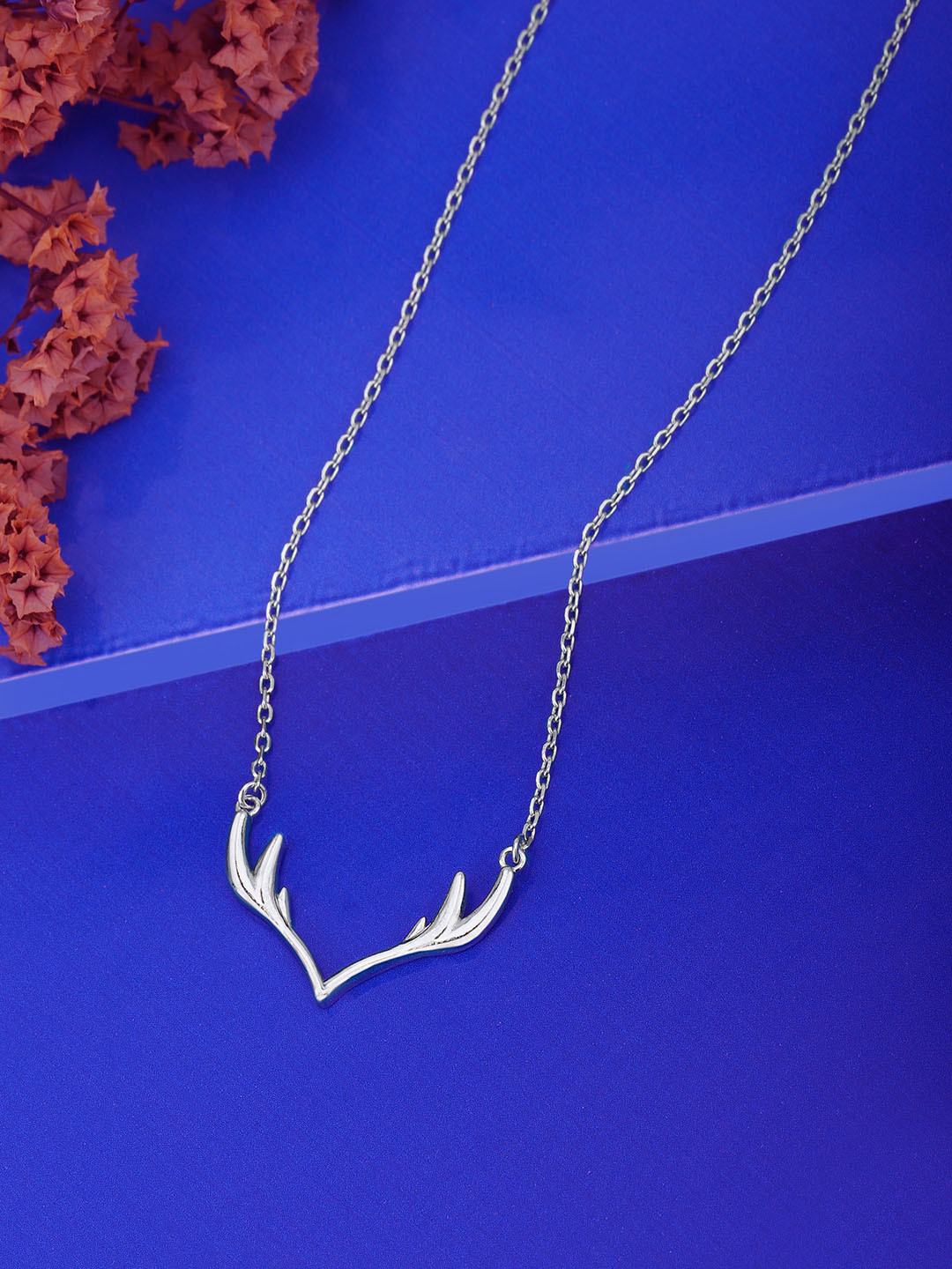 Carlton London Rhodium Plated Antler Pendant Chain Necklace