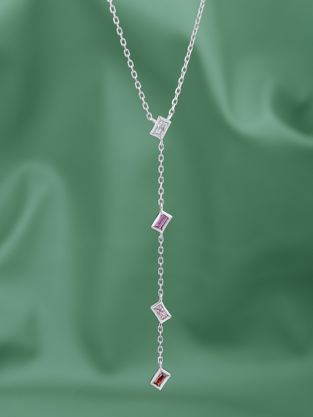 Carlton London Rhodium Plated CZ Lariat Necklace