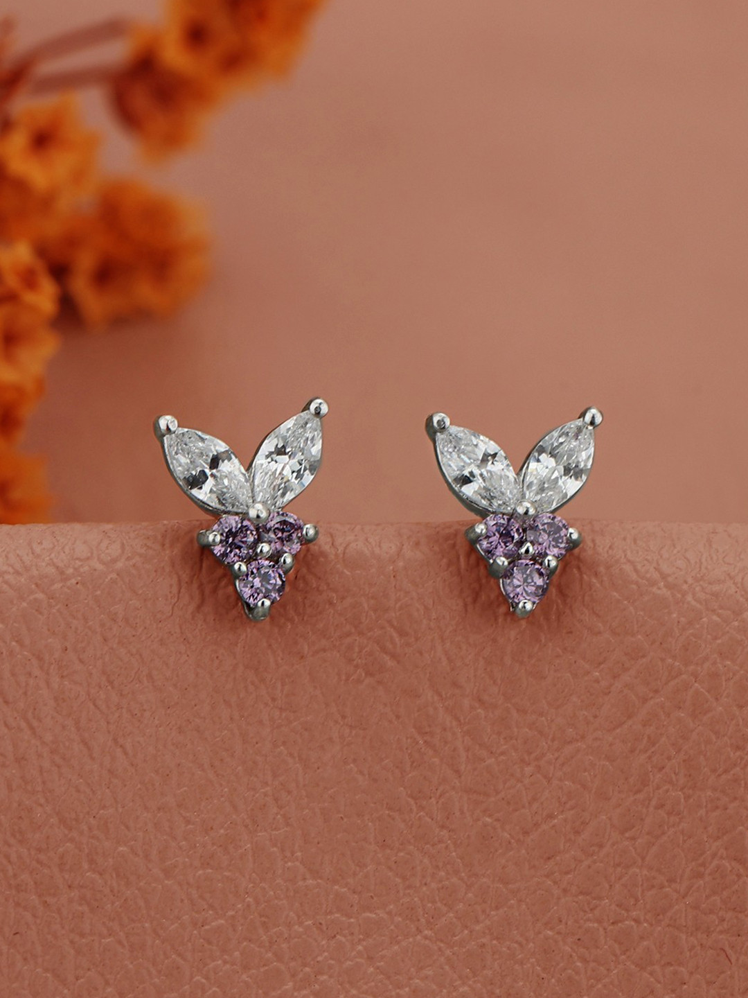 DressBerry Rhodium Plated Amethyst Contemporary Stud Earring