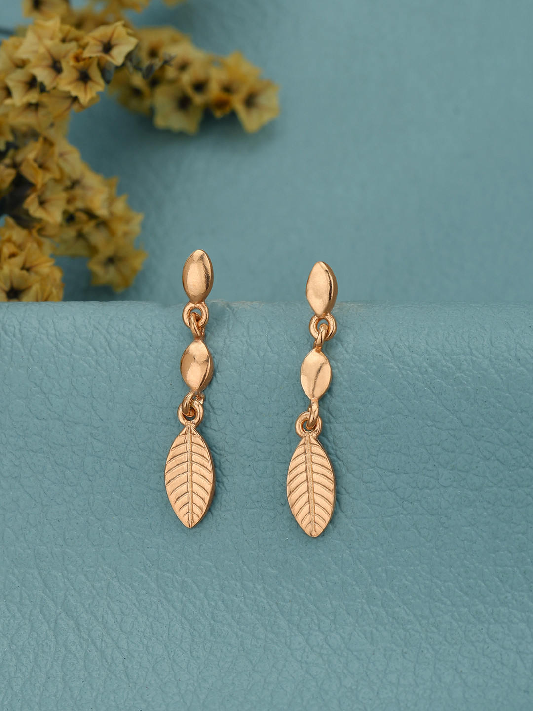 DressBerry 18kt Rose Gold Plated Dangling Leaf Drop Earring