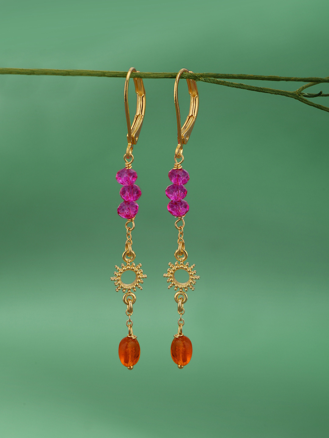 DressBerry 18kt Gold Plated Glass Bead Contemporary Drop Earring