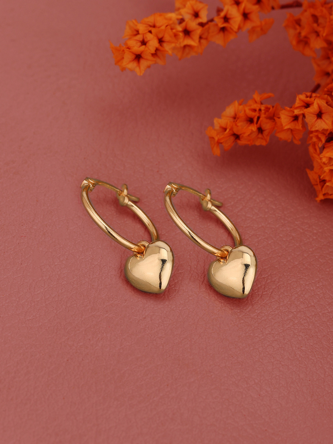 DressBerry 18kt Rose Gold Plated Dangling Heart Hoop Earring