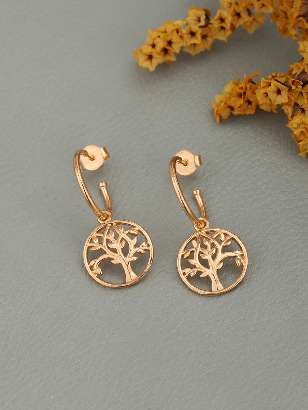 DressBerry 18kt Rose Gold Plated Tree of Life Half Hoop Earring