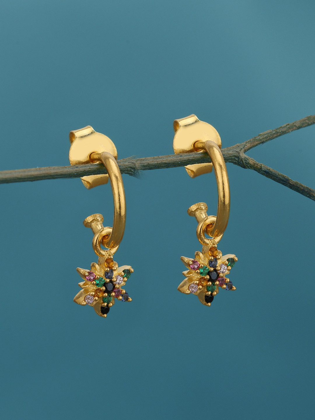 DressBerry 18kt Gold Plated Multi Colour CZ Half Hoop Earring