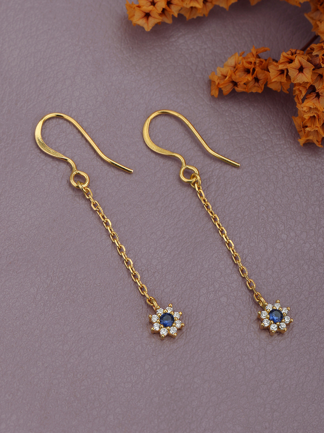 DressBerry 18kt Gold Plated Dangling CZ Star with Chain Drop Earring