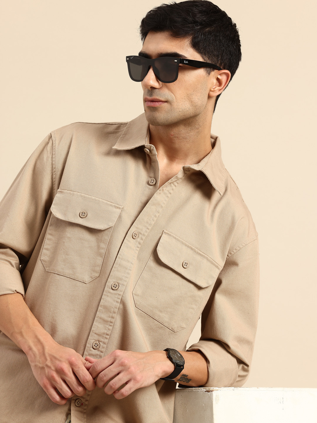 Being Human Drop-Shoulder Sleeves Pure Cotton Casual Shirt
