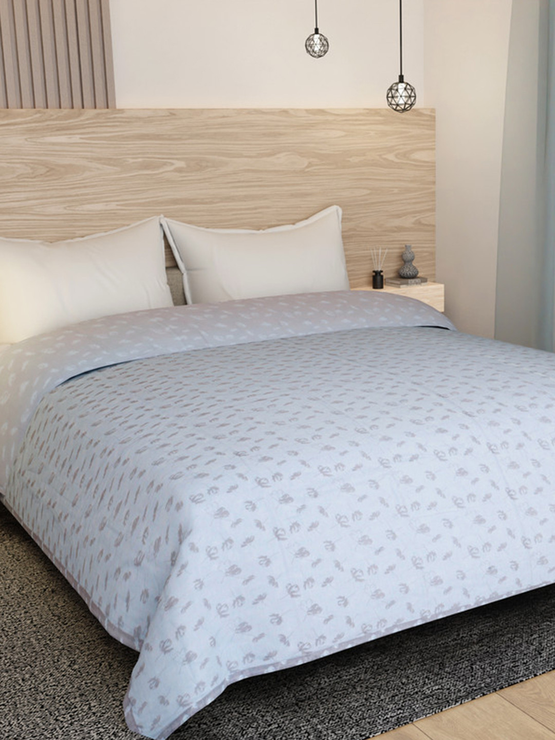 Florida Grey Floral Printed Reversible 300 GSM Cotton All Season AC Room Double Bed Dohar