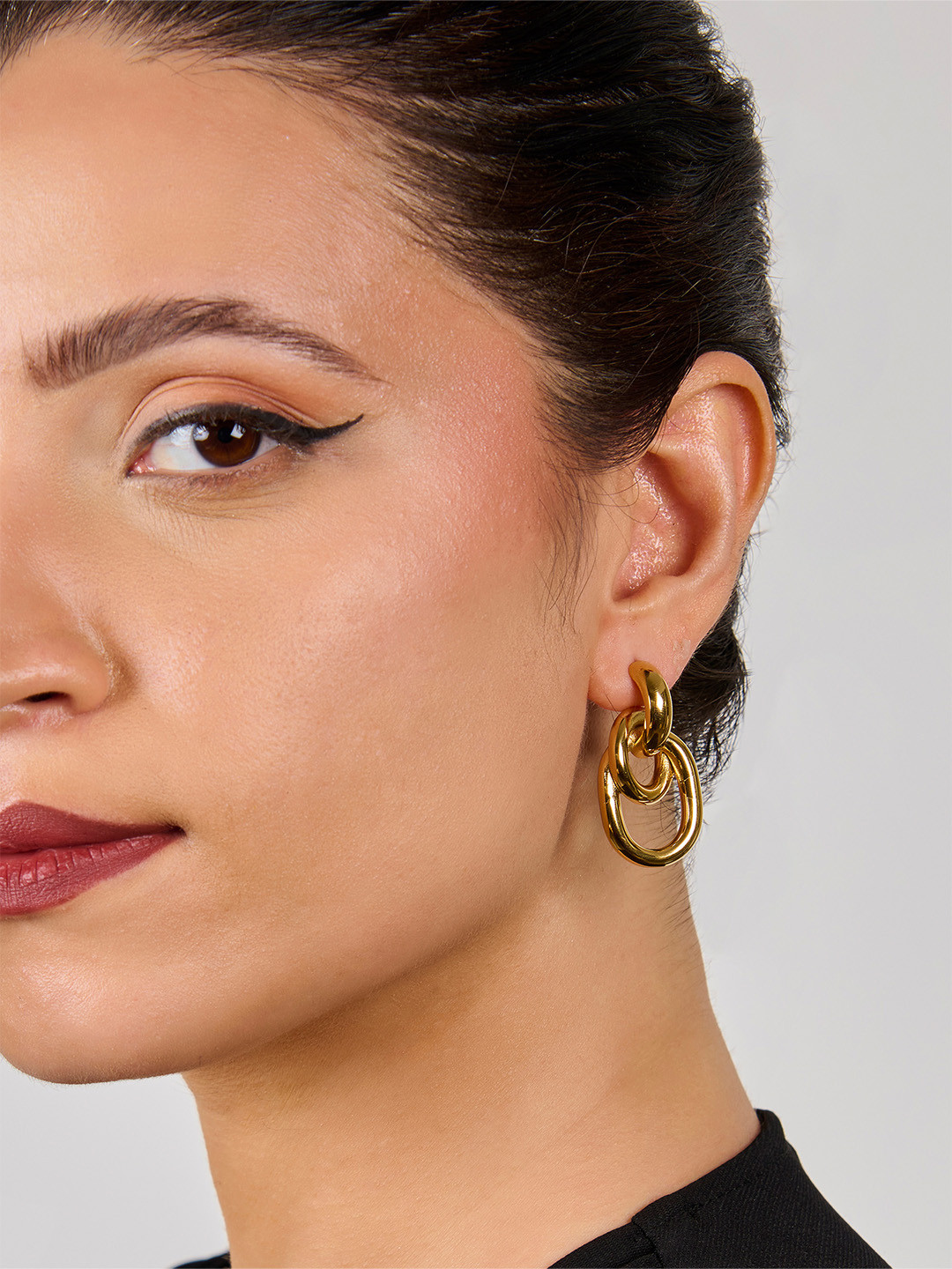 AQUASTREET 18K Gold Plated Waterproof Antitarnish Triple Loop Drop Earrings