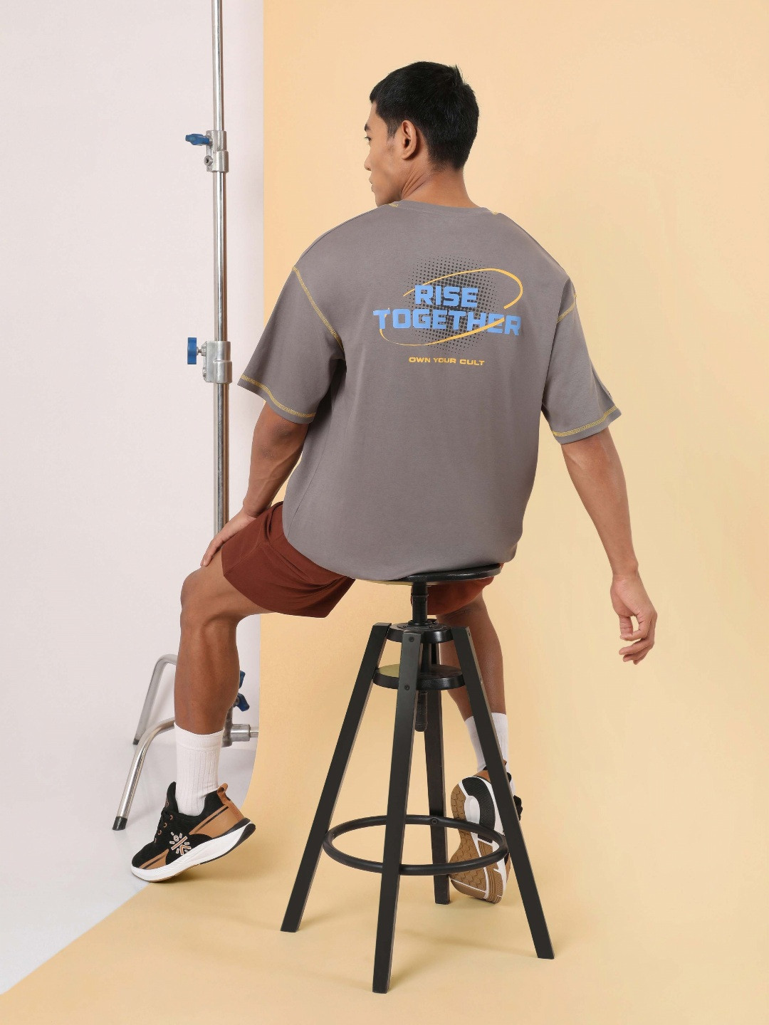 CULT Men Dark Grey Rise Together Oversized fit T-shirt