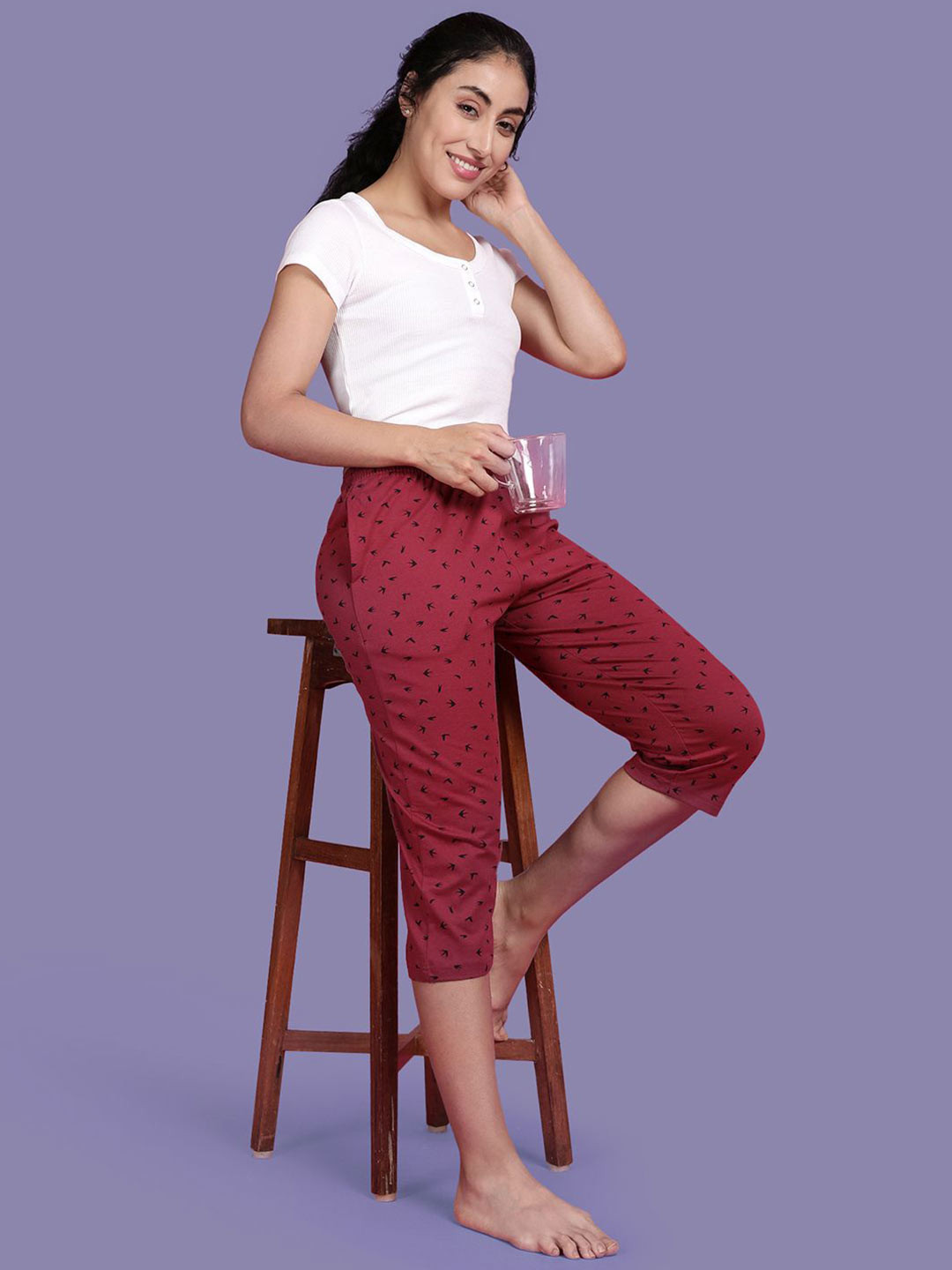 Kryptic Women Printed Pure Cotton Relaxed Fit Lounge Capris